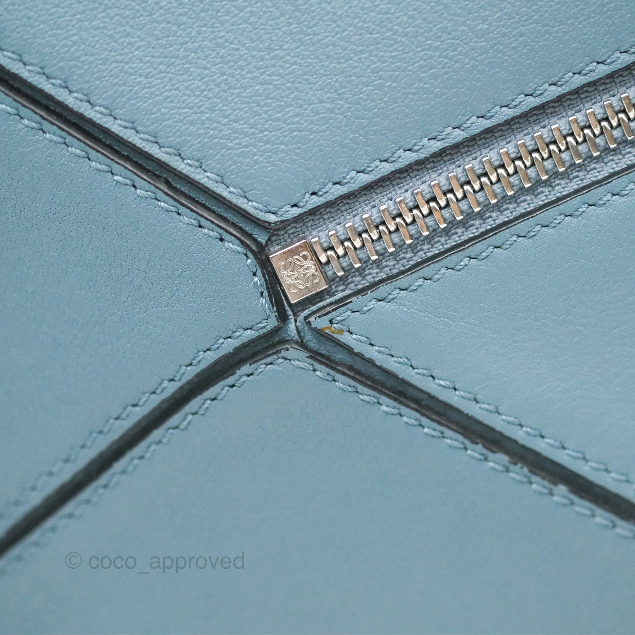 Loewe Small Puzzle Bag Stone Blue Calfskin Gold Hardware