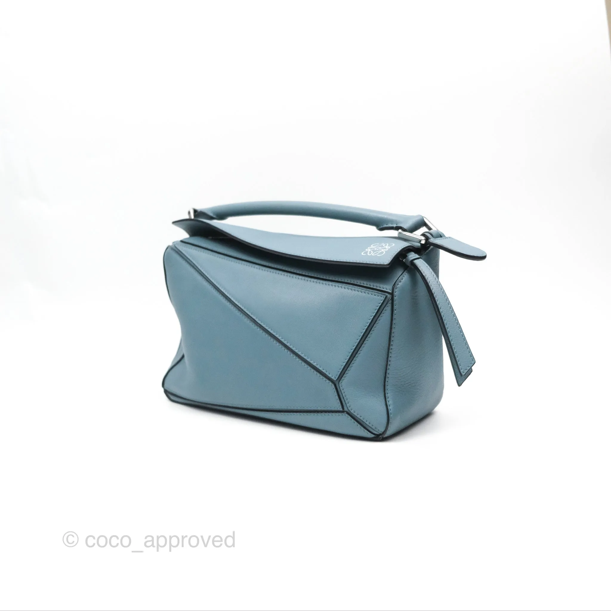 Loewe Small Puzzle Bag Stone Blue Calfskin Gold Hardware
