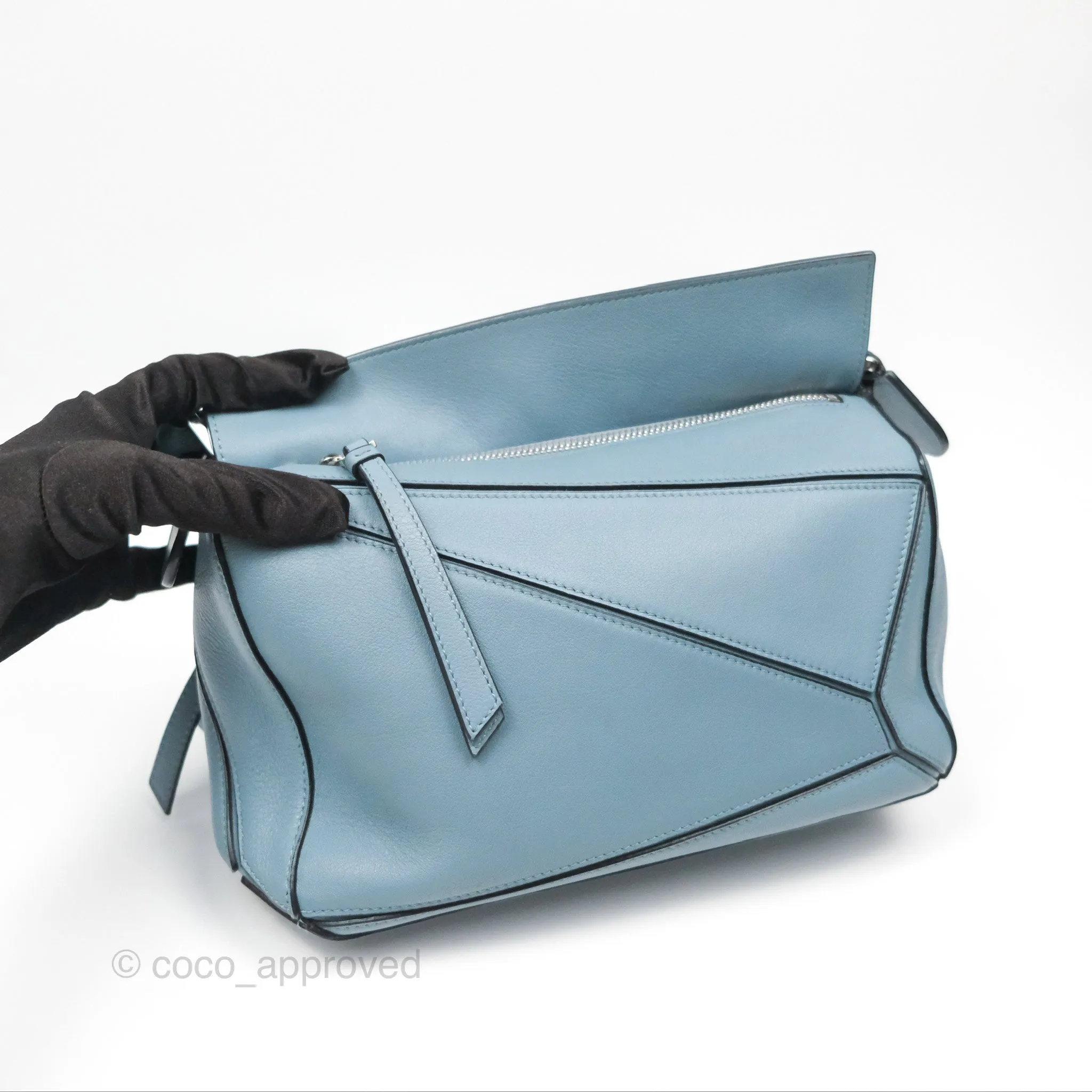Loewe Small Puzzle Bag Stone Blue Calfskin Gold Hardware