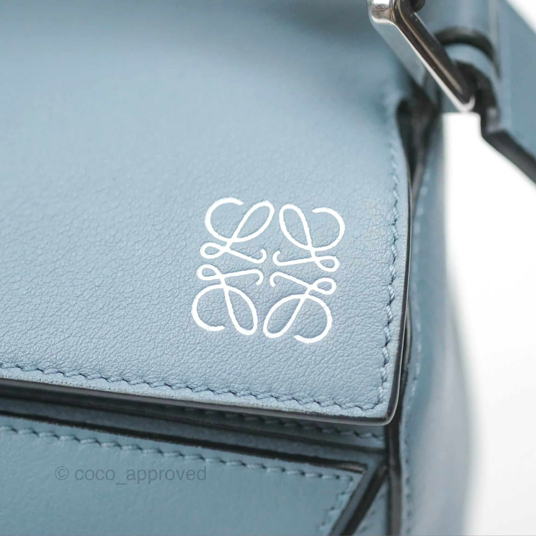 Loewe Small Puzzle Bag Stone Blue Calfskin Gold Hardware