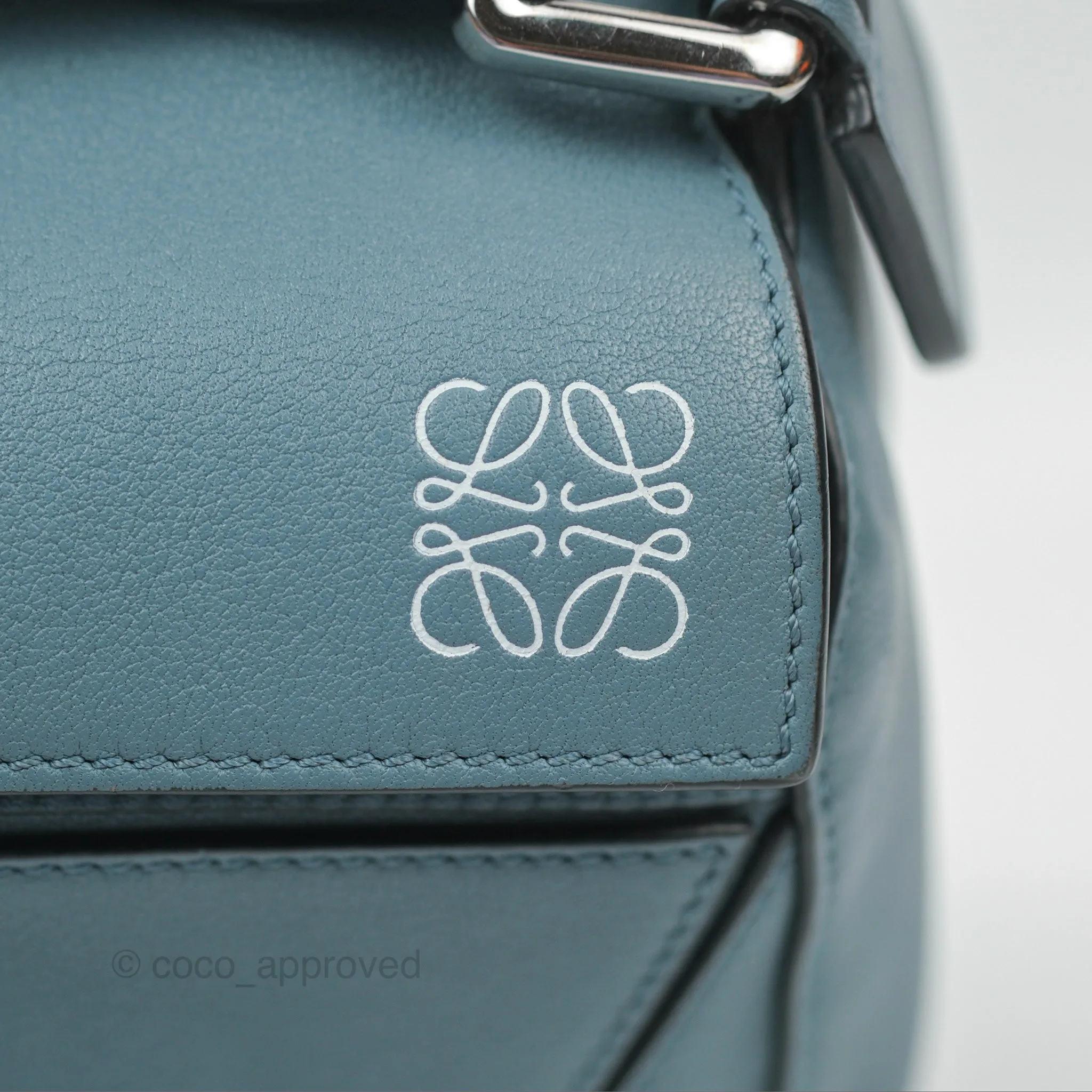 Loewe Small Puzzle Bag Stone Blue Calfskin Silver Hardware