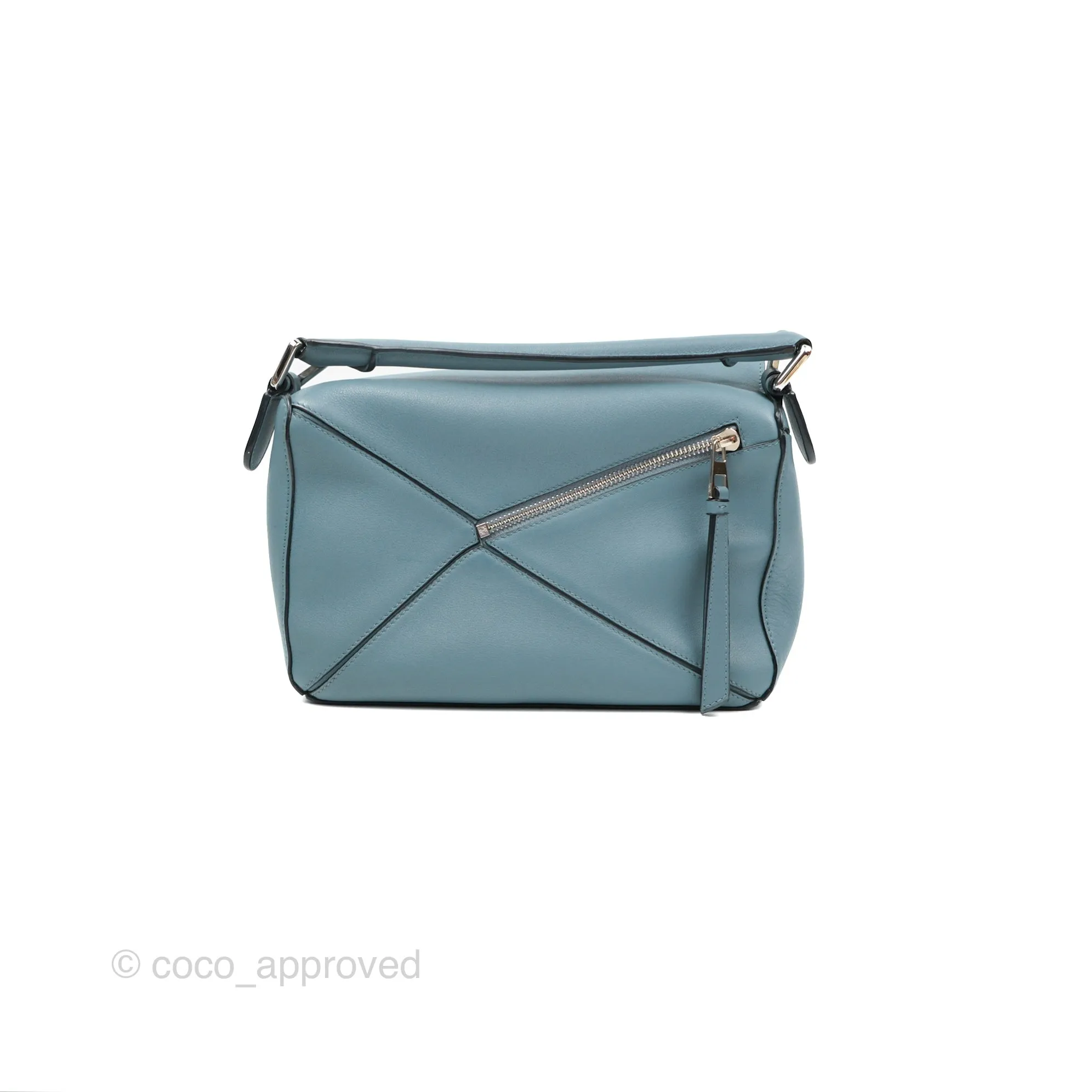 Loewe Small Puzzle Bag Stone Blue Calfskin Silver Hardware
