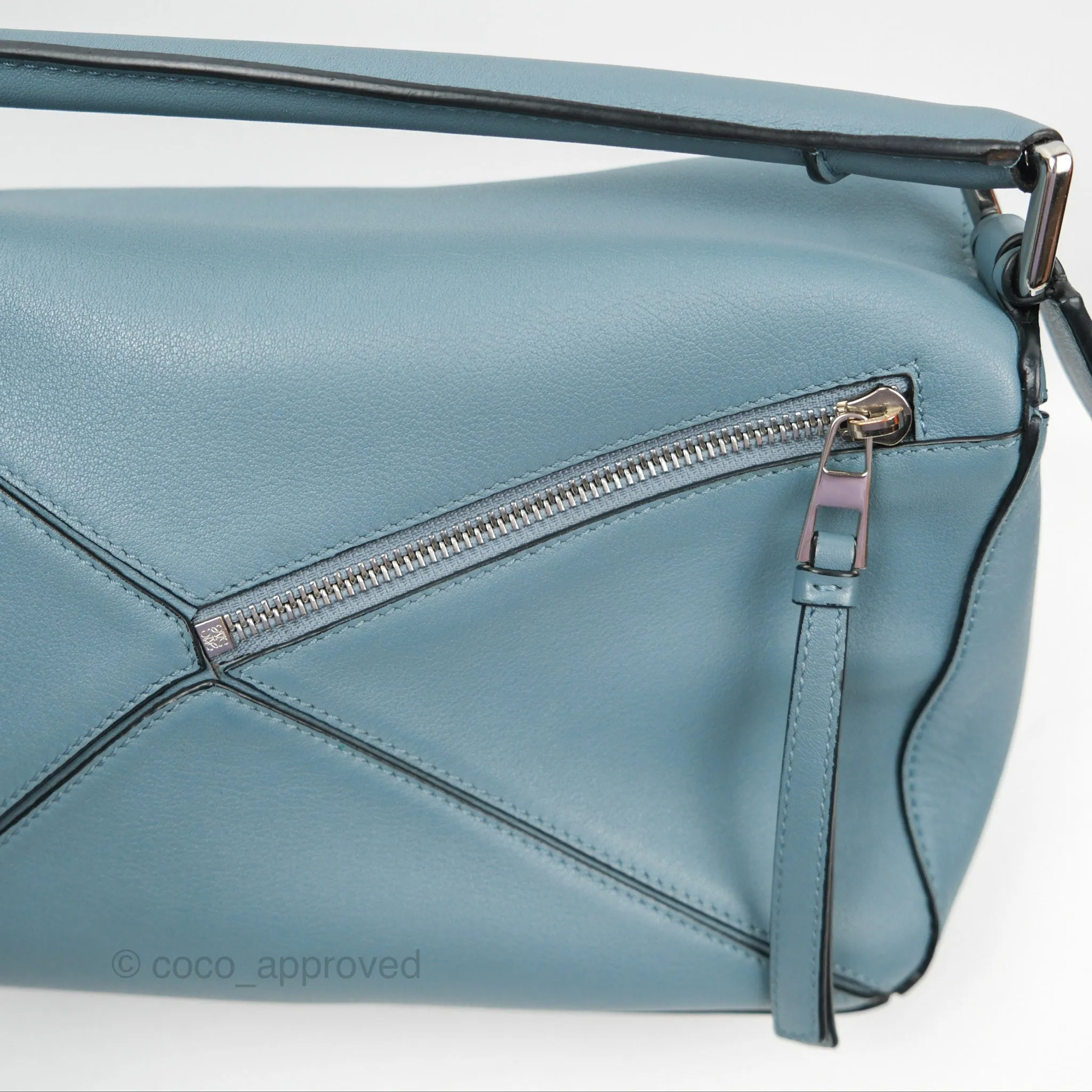 Loewe Small Puzzle Bag Stone Blue Calfskin Silver Hardware