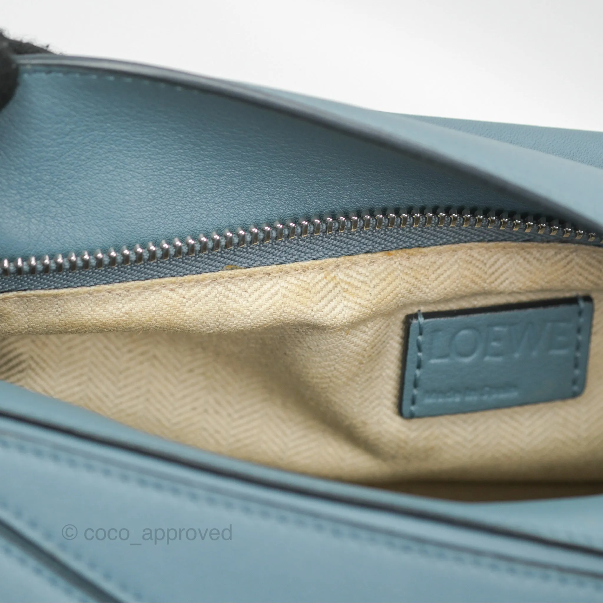 Loewe Small Puzzle Bag Stone Blue Calfskin Silver Hardware