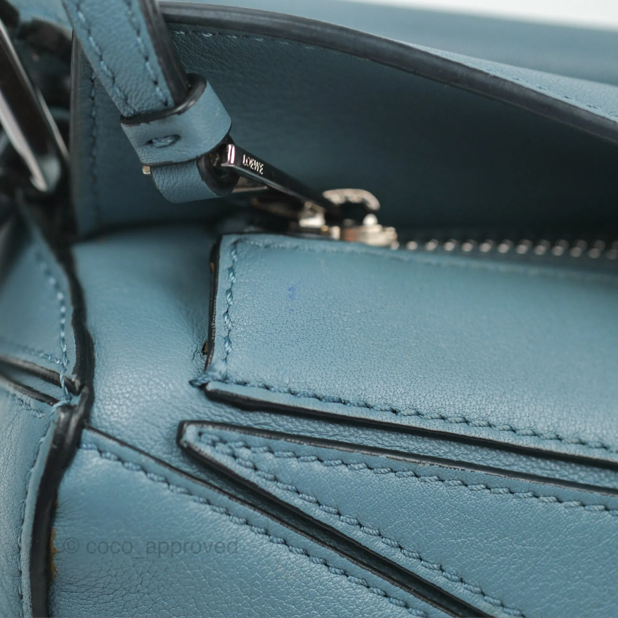 Loewe Small Puzzle Bag Stone Blue Calfskin Silver Hardware