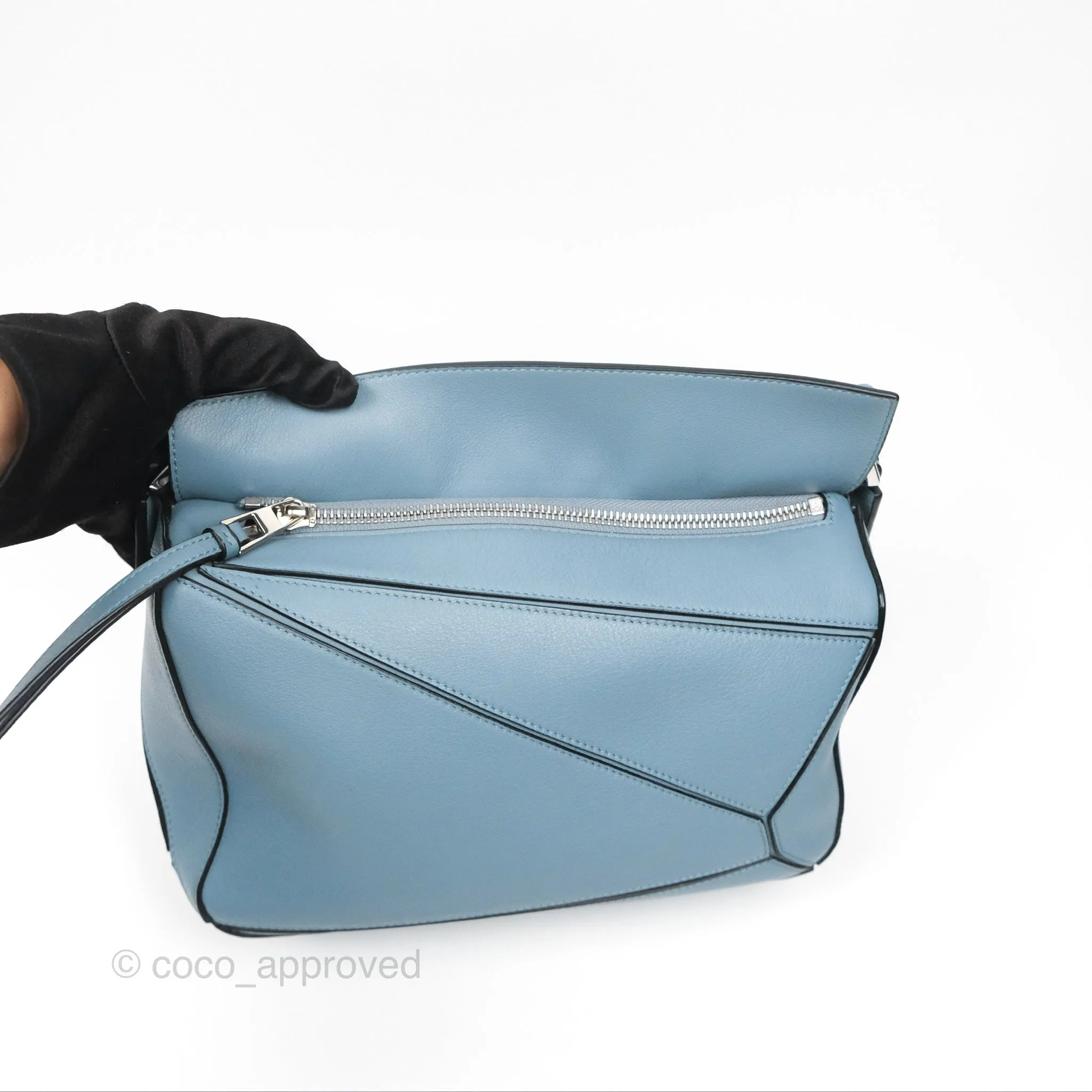 Loewe Small Puzzle Bag Stone Blue Calfskin