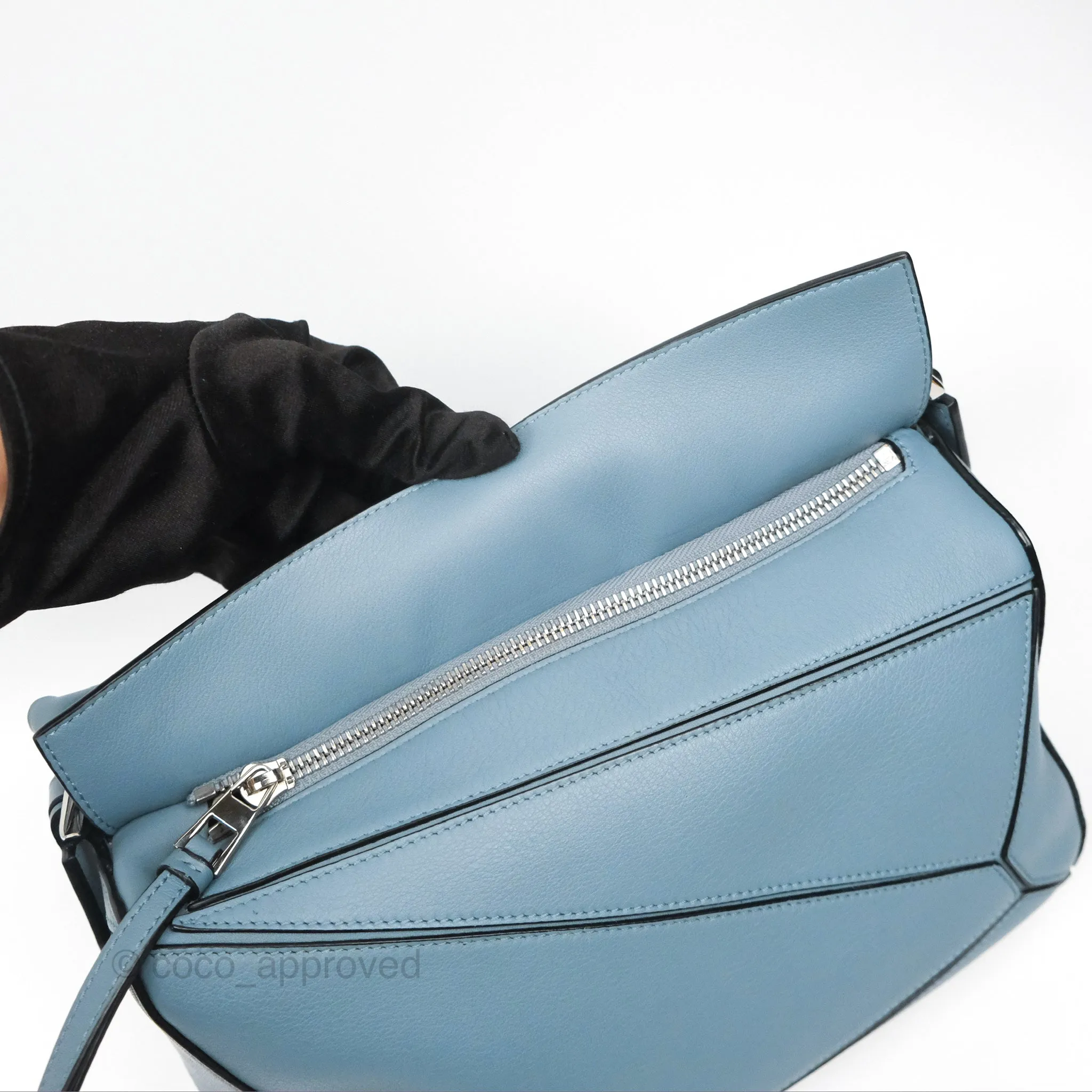 Loewe Small Puzzle Bag Stone Blue Calfskin
