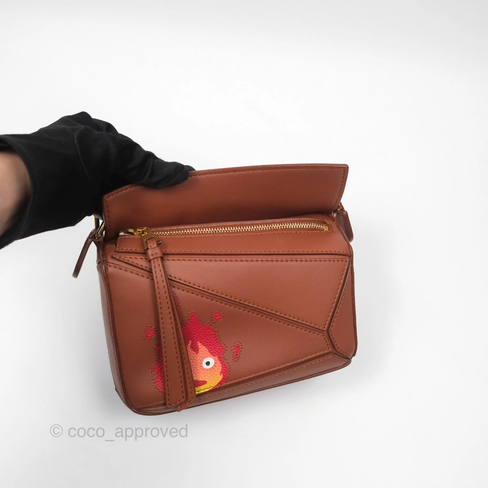 Loewe x Howls Moving Mini Puzzle Bag Tan Calfskin Gold Hardware