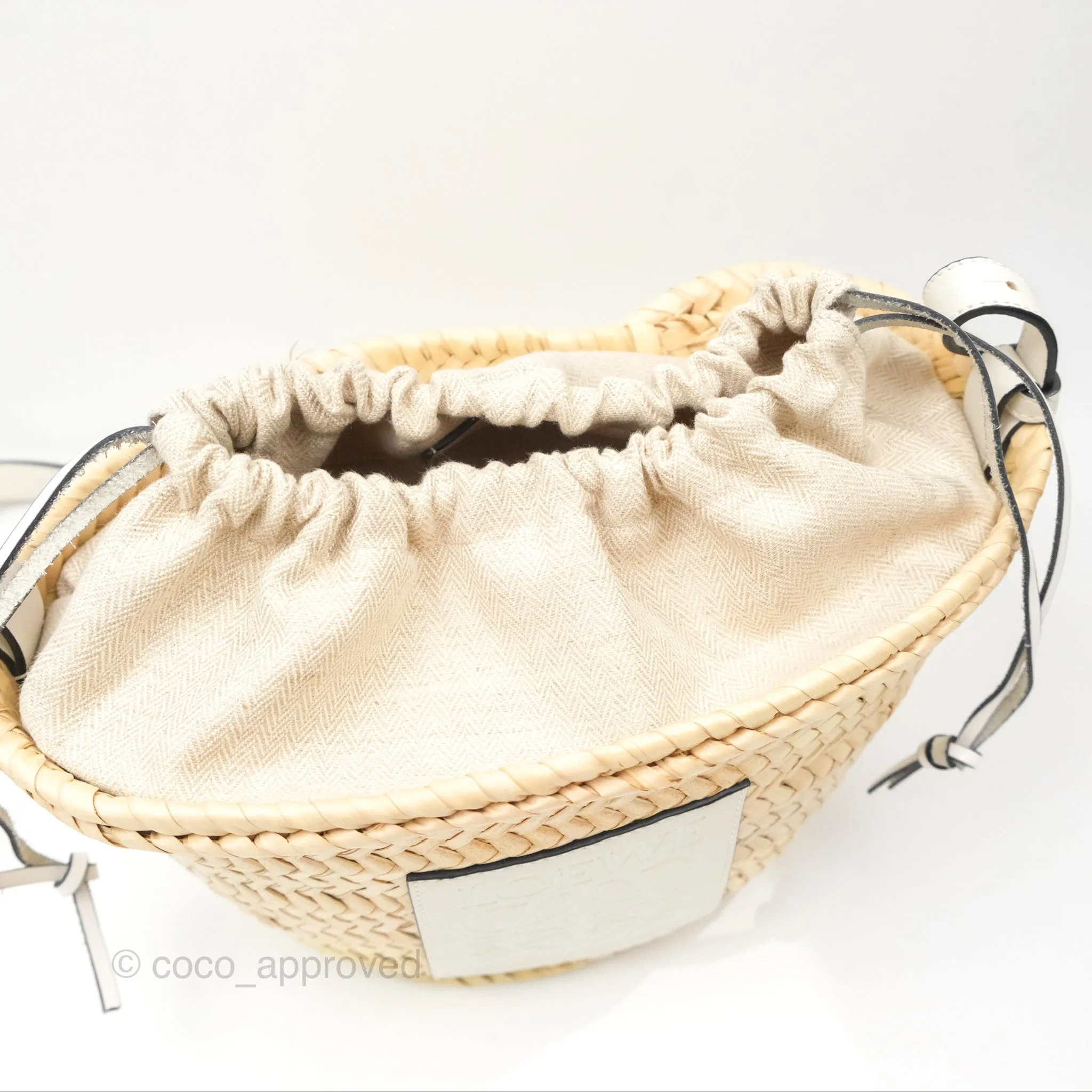 Loewe x Paula's Ibiza Anagram Woven Drawstring Bucket Bag White Natural