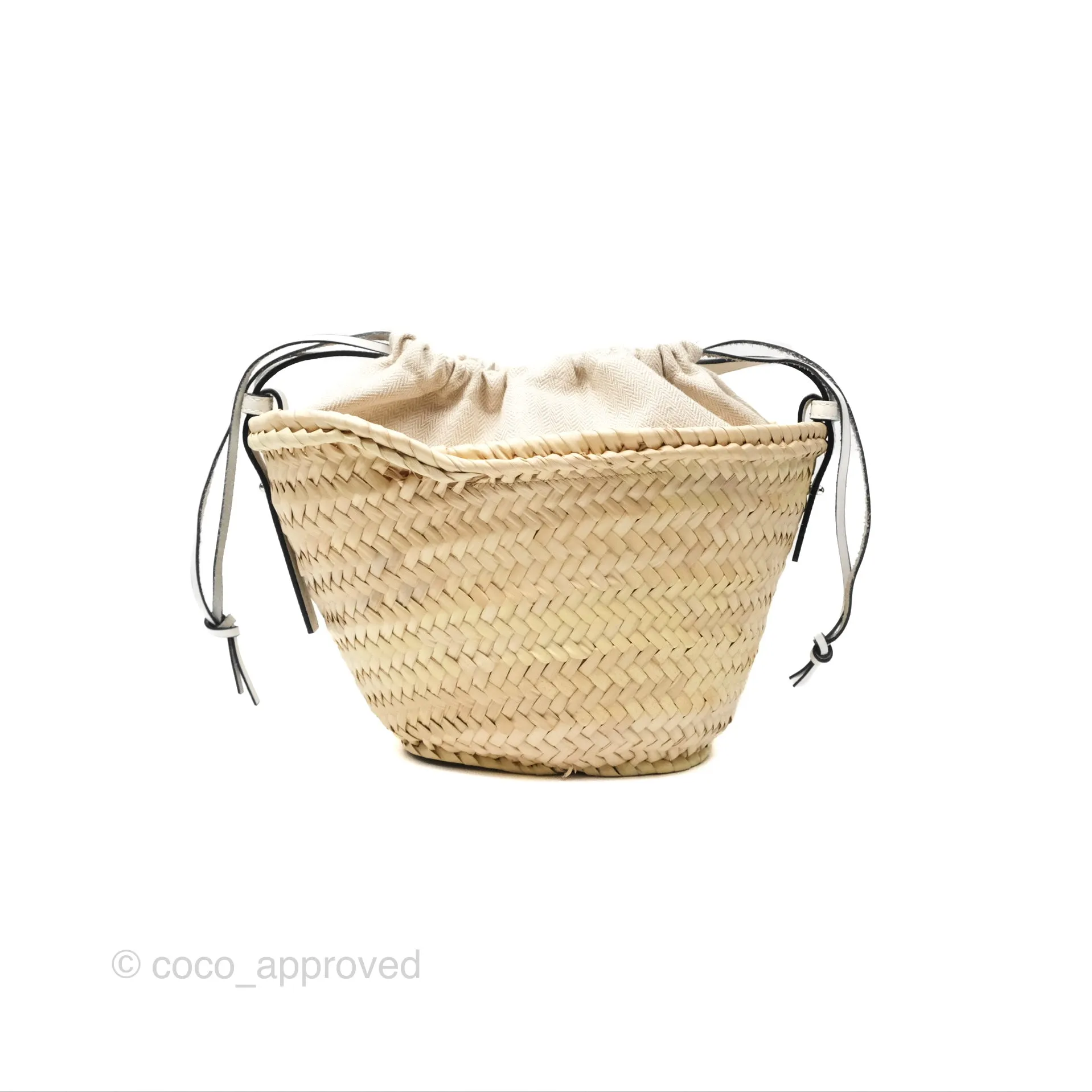 Loewe x Paula's Ibiza Anagram Woven Drawstring Bucket Bag White Natural