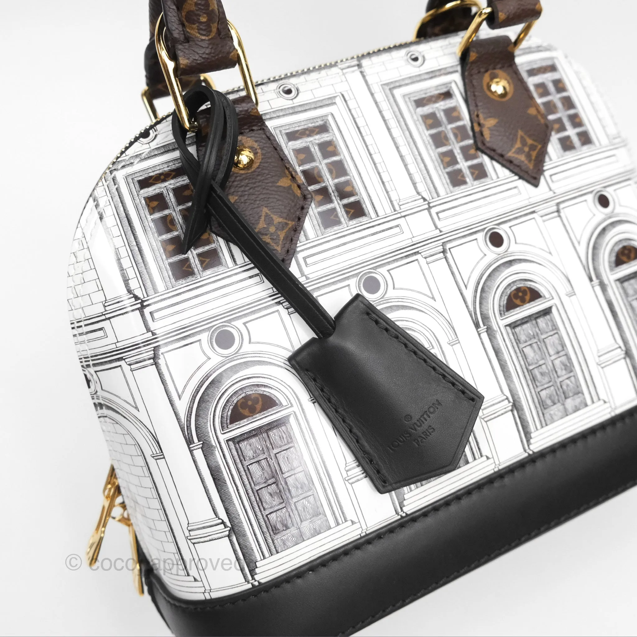 Louis Vuitton Alma BB Fornasetti Handbag Patent Calfskin