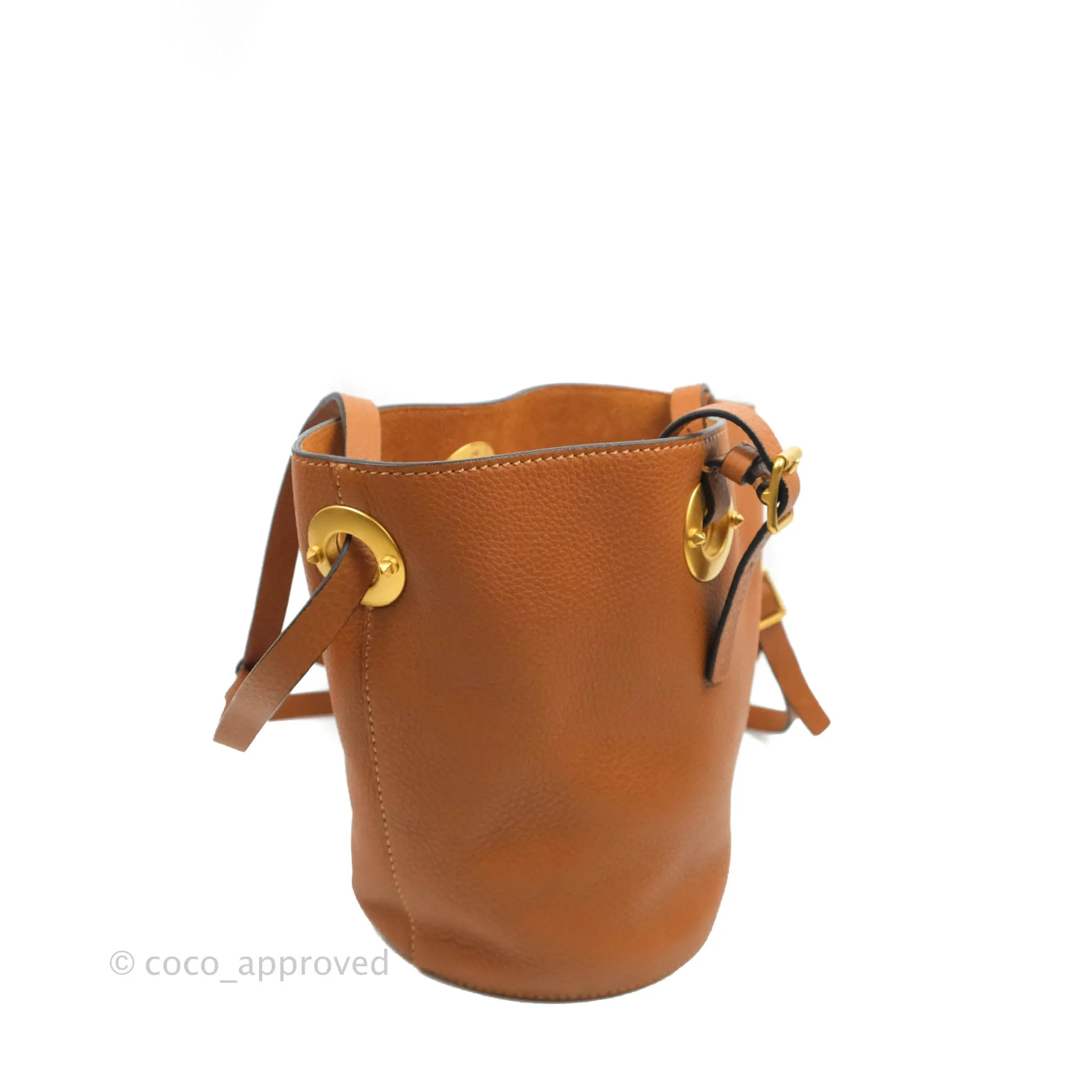 Valentino Bucket Bag Brown Grained Leather