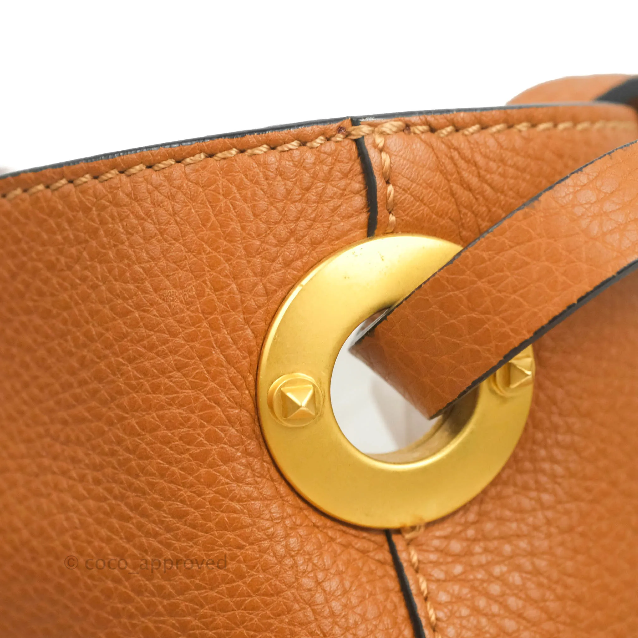 Valentino Bucket Bag Brown Grained Leather