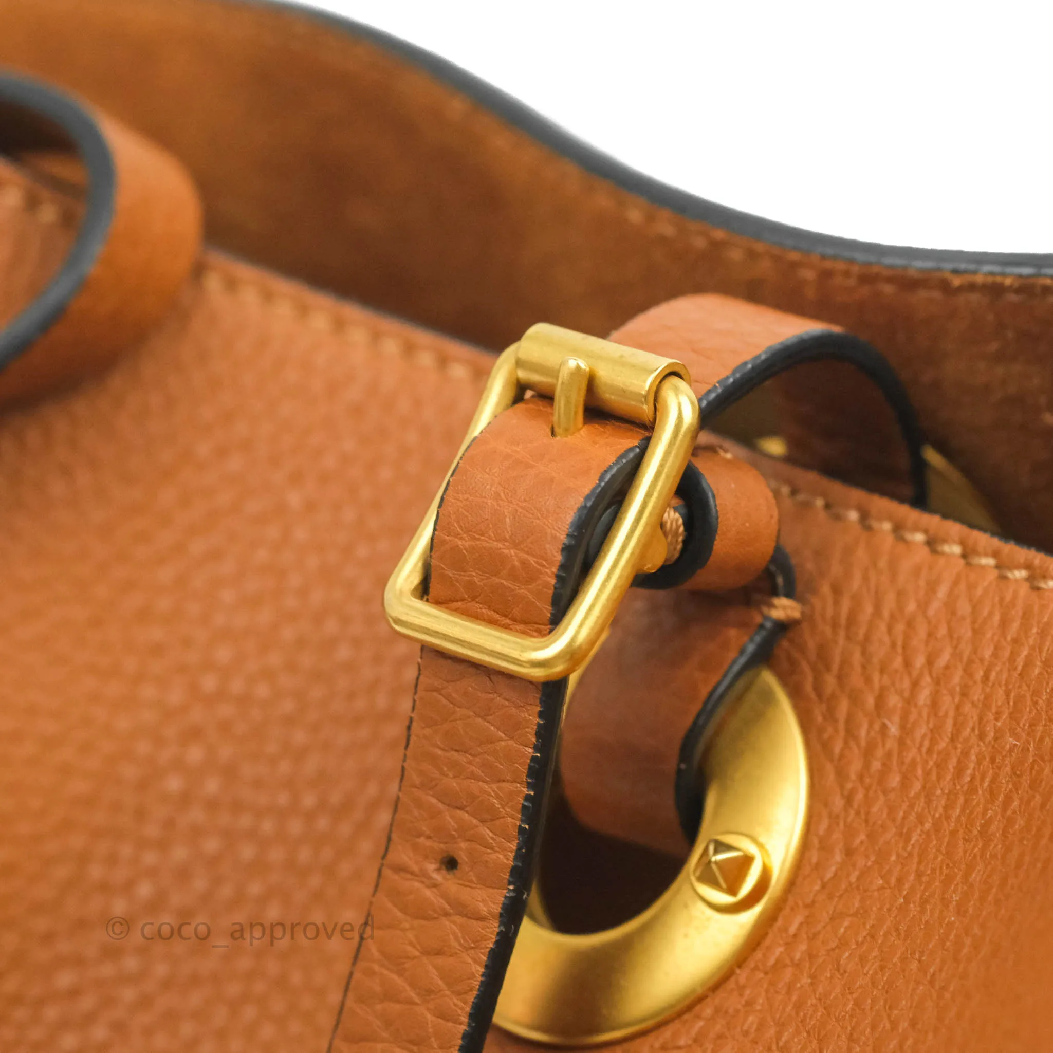 Valentino Bucket Bag Brown Grained Leather
