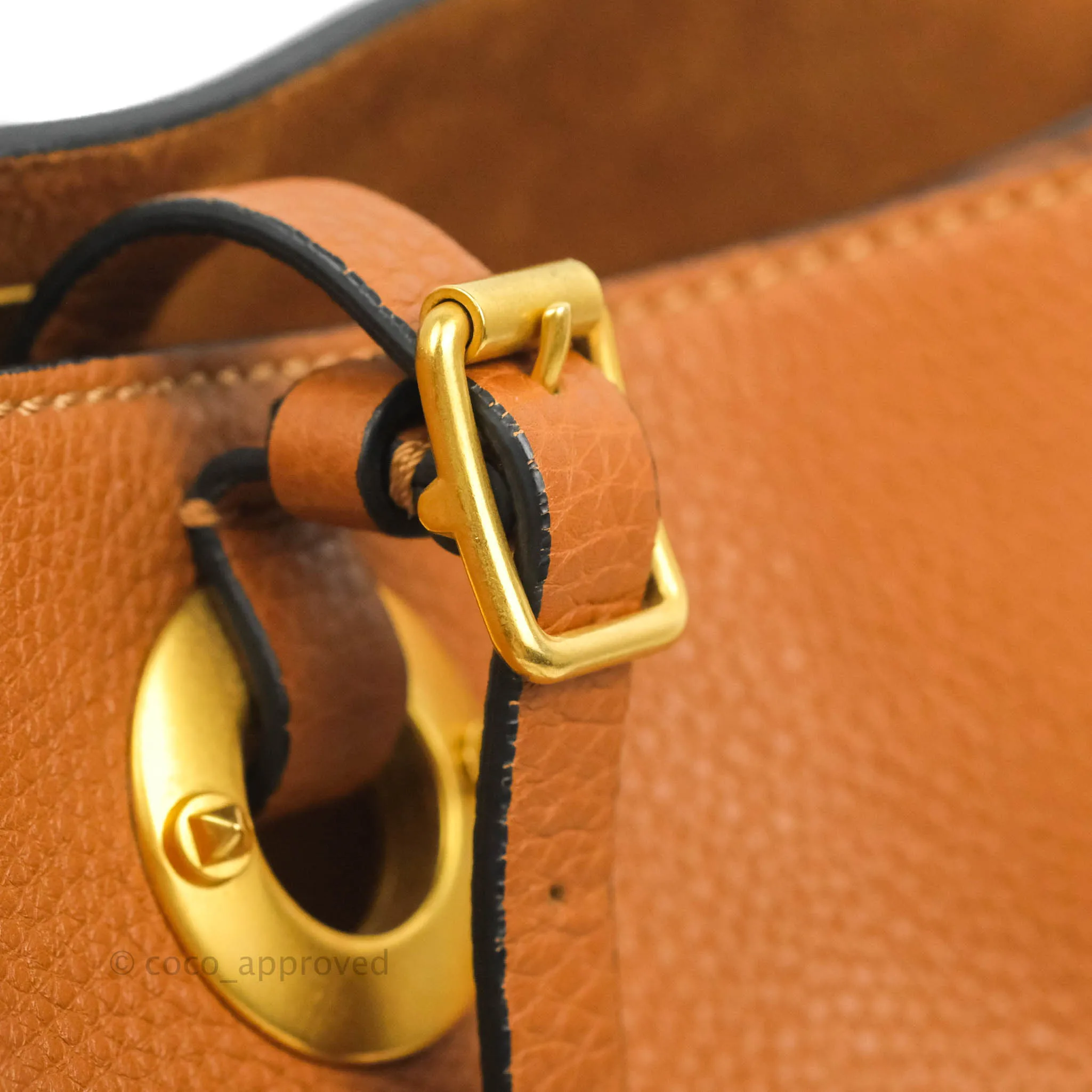 Valentino Bucket Bag Brown Grained Leather