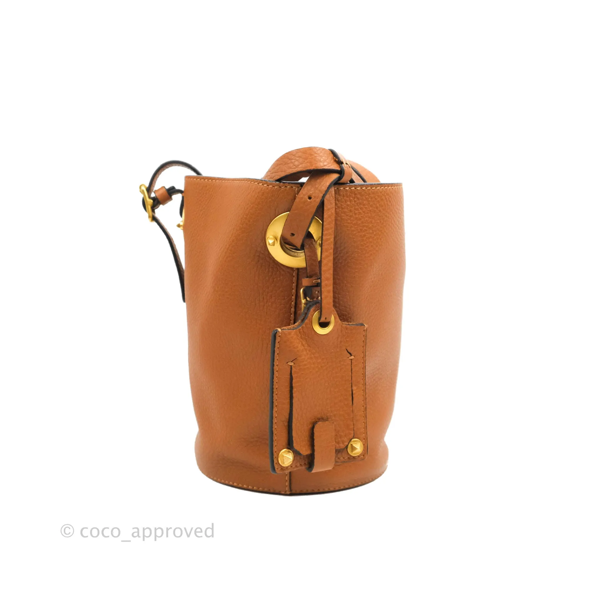 Valentino Bucket Bag Brown Grained Leather