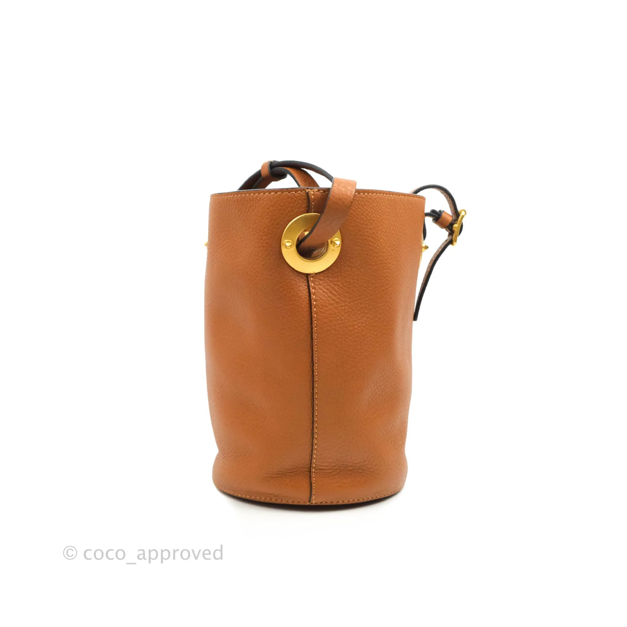 Valentino Bucket Bag Brown Grained Leather