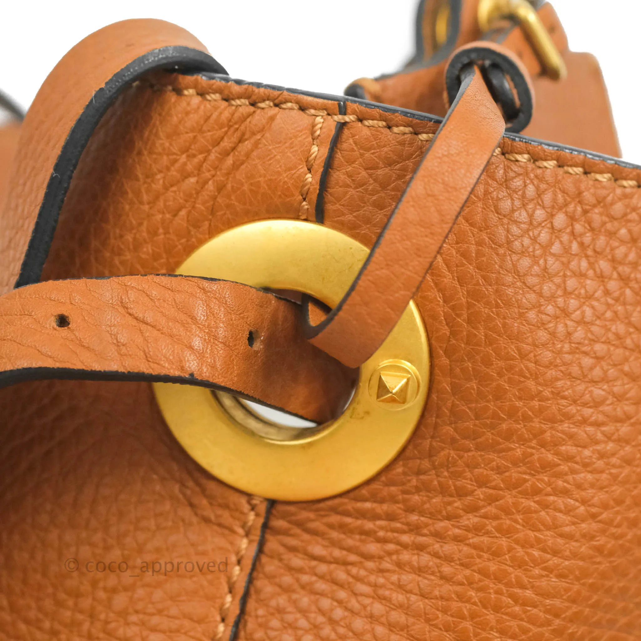 Valentino Bucket Bag Brown Grained Leather