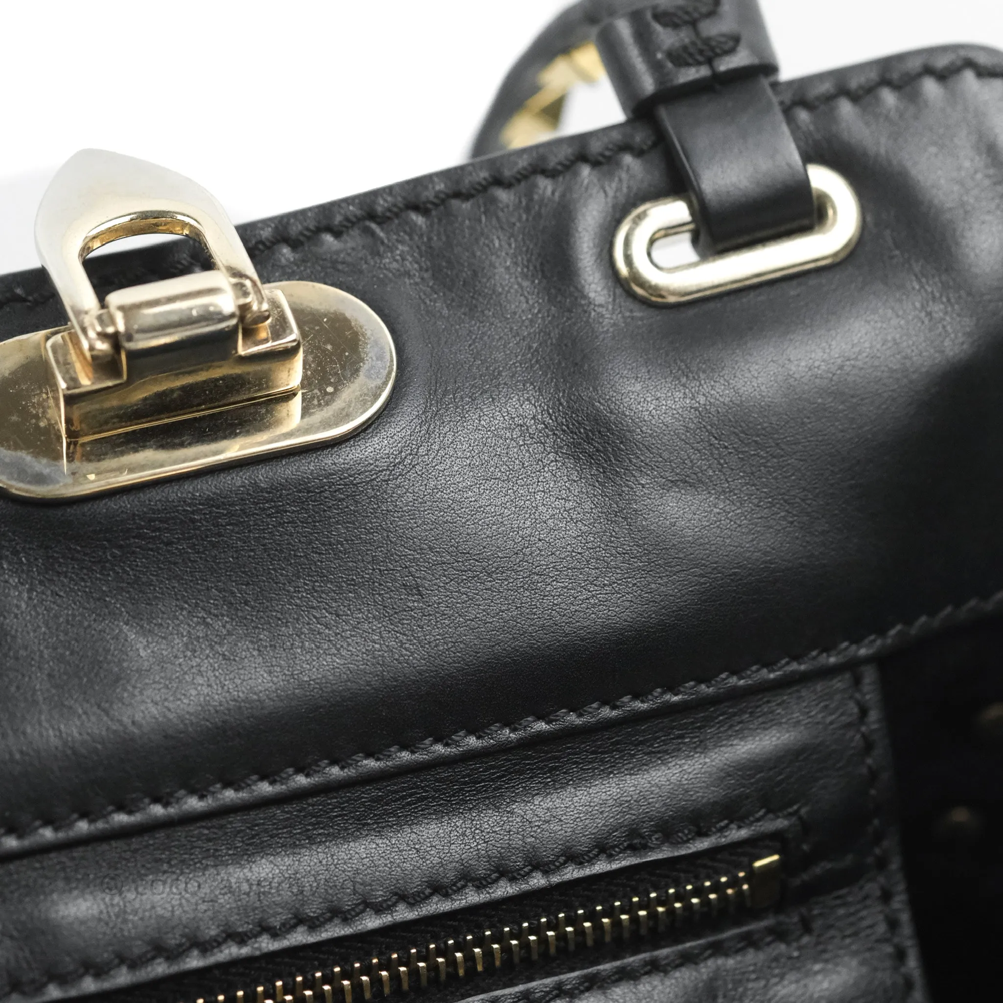 Valentino Garavani Mini Trapeze Rockstud Black Grained Calfskin Gold Hardware
