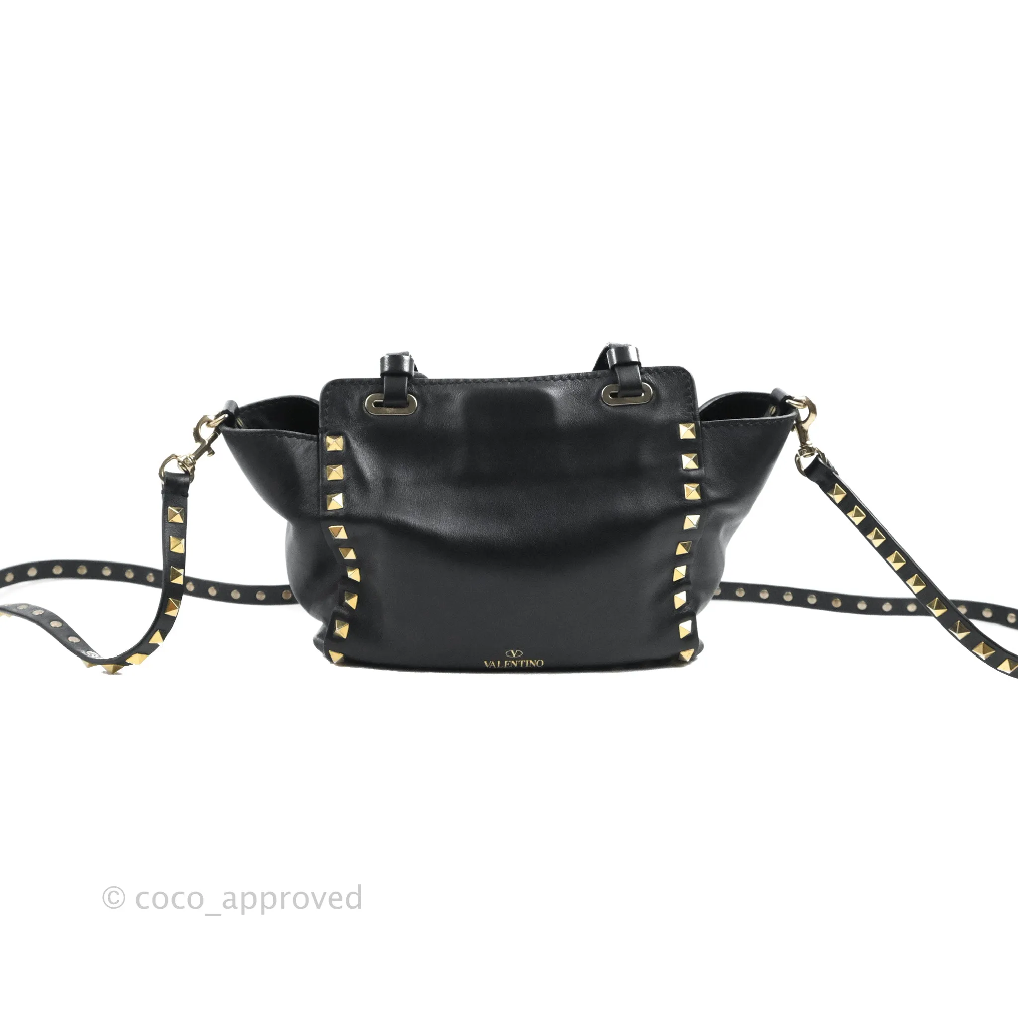 Valentino Garavani Mini Trapeze Rockstud Black Grained Calfskin Gold Hardware