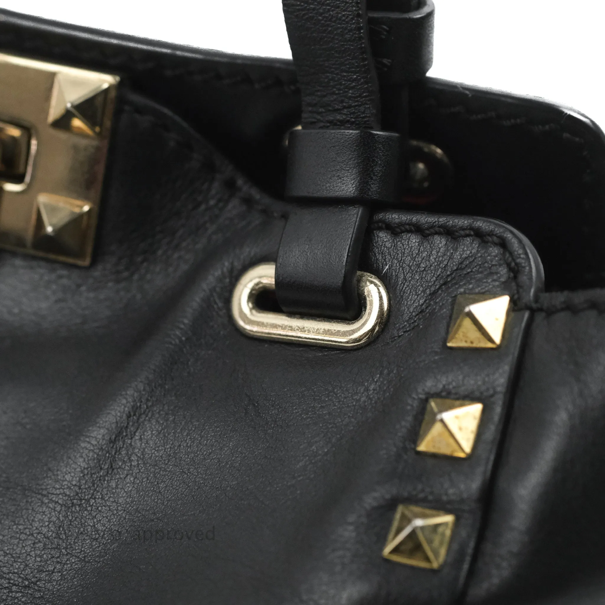 Valentino Garavani Mini Trapeze Rockstud Black Grained Calfskin Gold Hardware