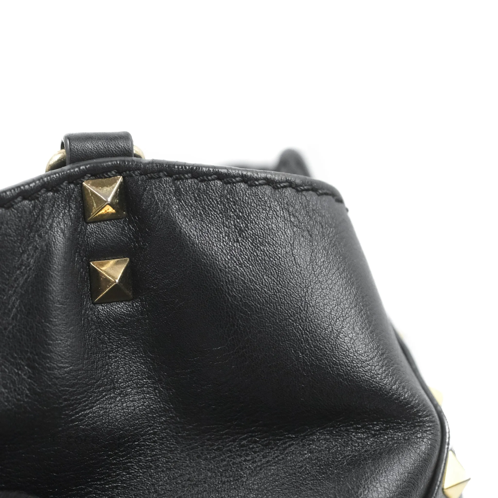 Valentino Garavani Mini Trapeze Rockstud Black Grained Calfskin Gold Hardware