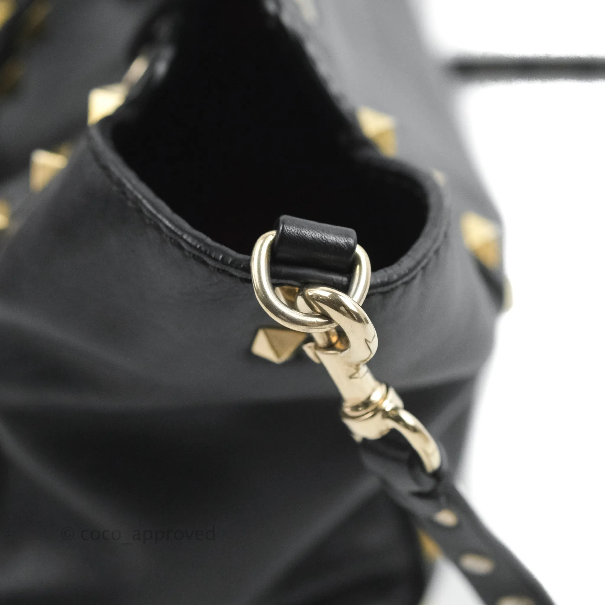 Valentino Garavani Mini Trapeze Rockstud Black Grained Calfskin Gold Hardware