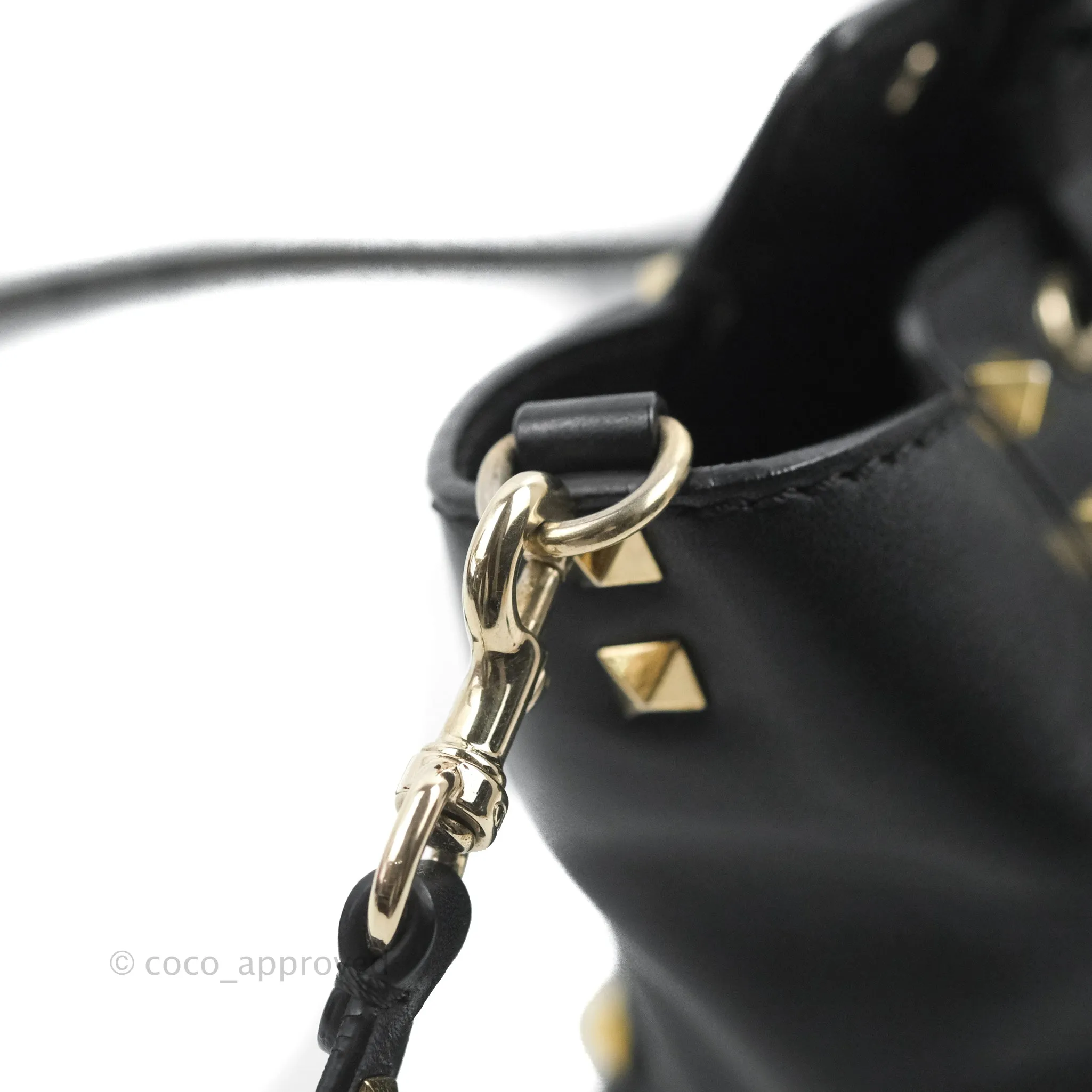 Valentino Garavani Mini Trapeze Rockstud Black Grained Calfskin Gold Hardware