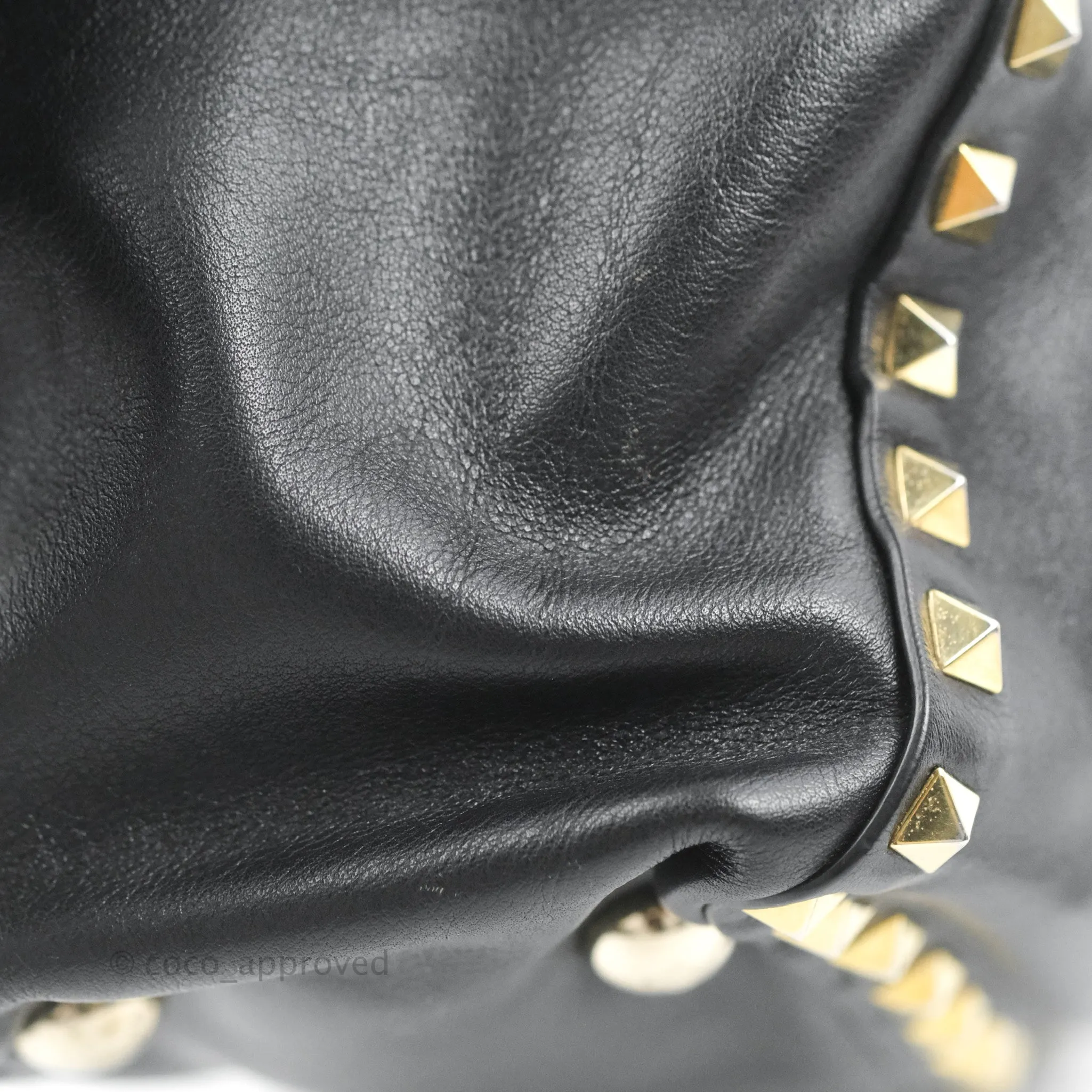 Valentino Garavani Mini Trapeze Rockstud Black Grained Calfskin Gold Hardware