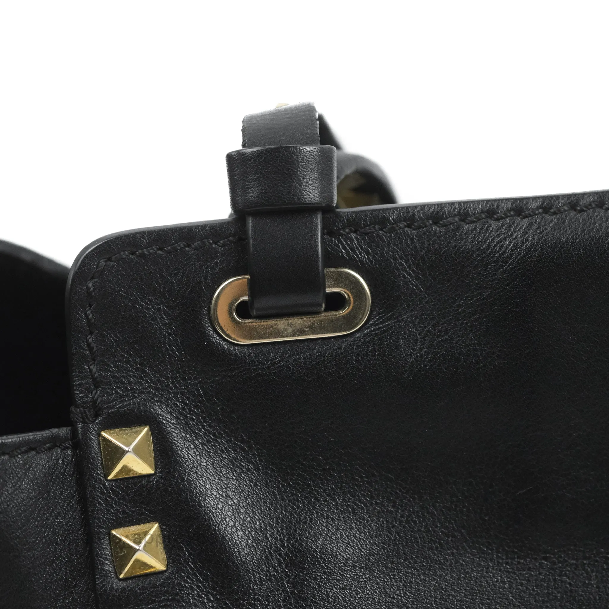 Valentino Garavani Mini Trapeze Rockstud Black Grained Calfskin Gold Hardware