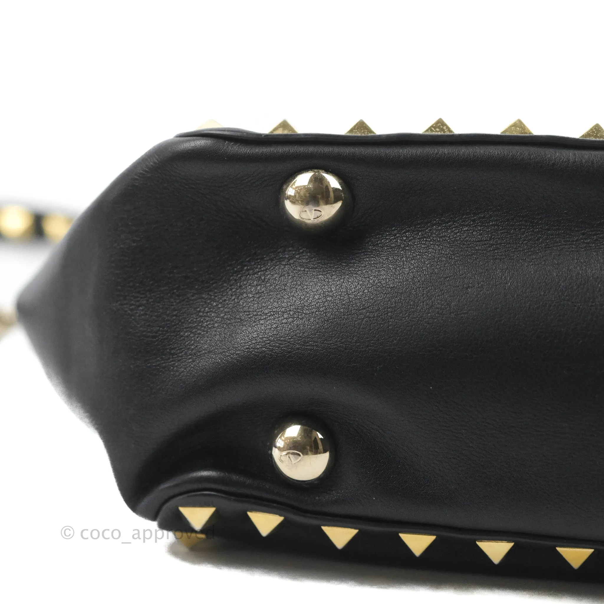 Valentino Garavani Mini Trapeze Rockstud Black Grained Calfskin Gold Hardware