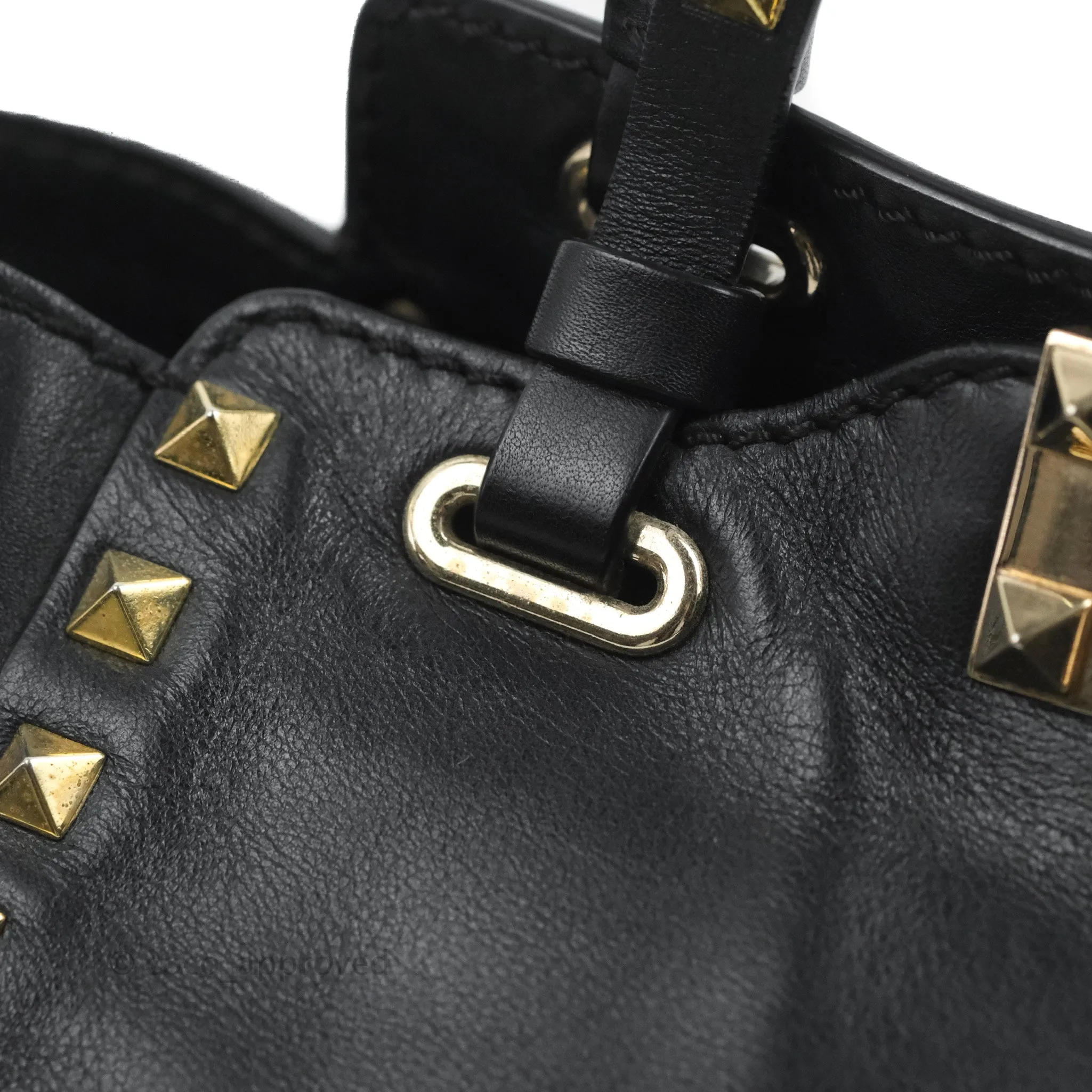 Valentino Garavani Mini Trapeze Rockstud Black Grained Calfskin Gold Hardware