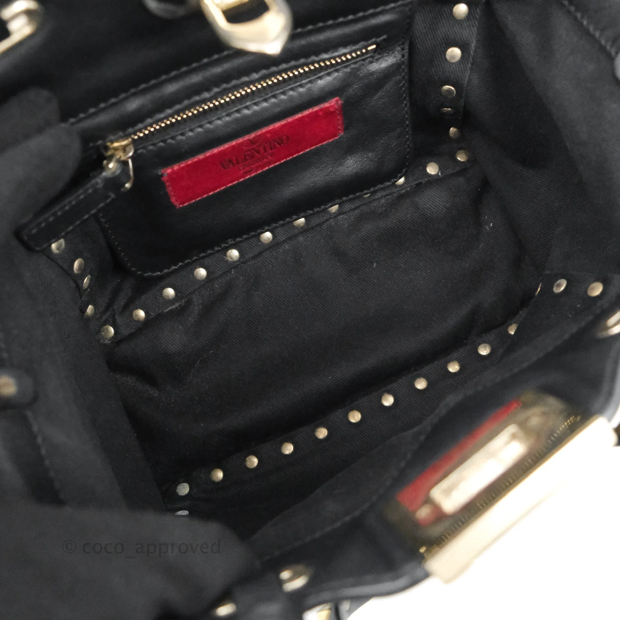 Valentino Garavani Mini Trapeze Rockstud Black Grained Calfskin Gold Hardware