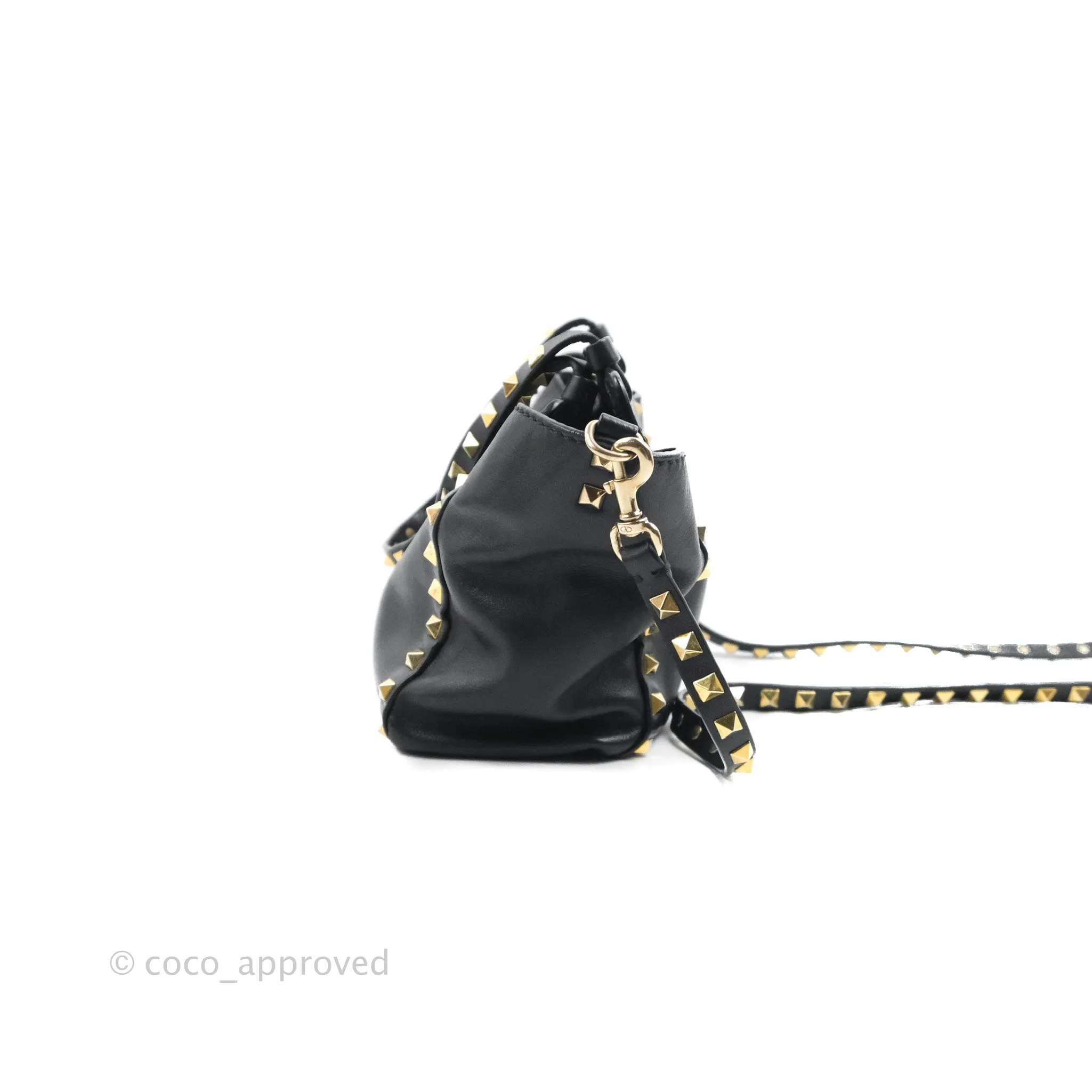 Valentino Garavani Mini Trapeze Rockstud Black Grained Calfskin Gold Hardware