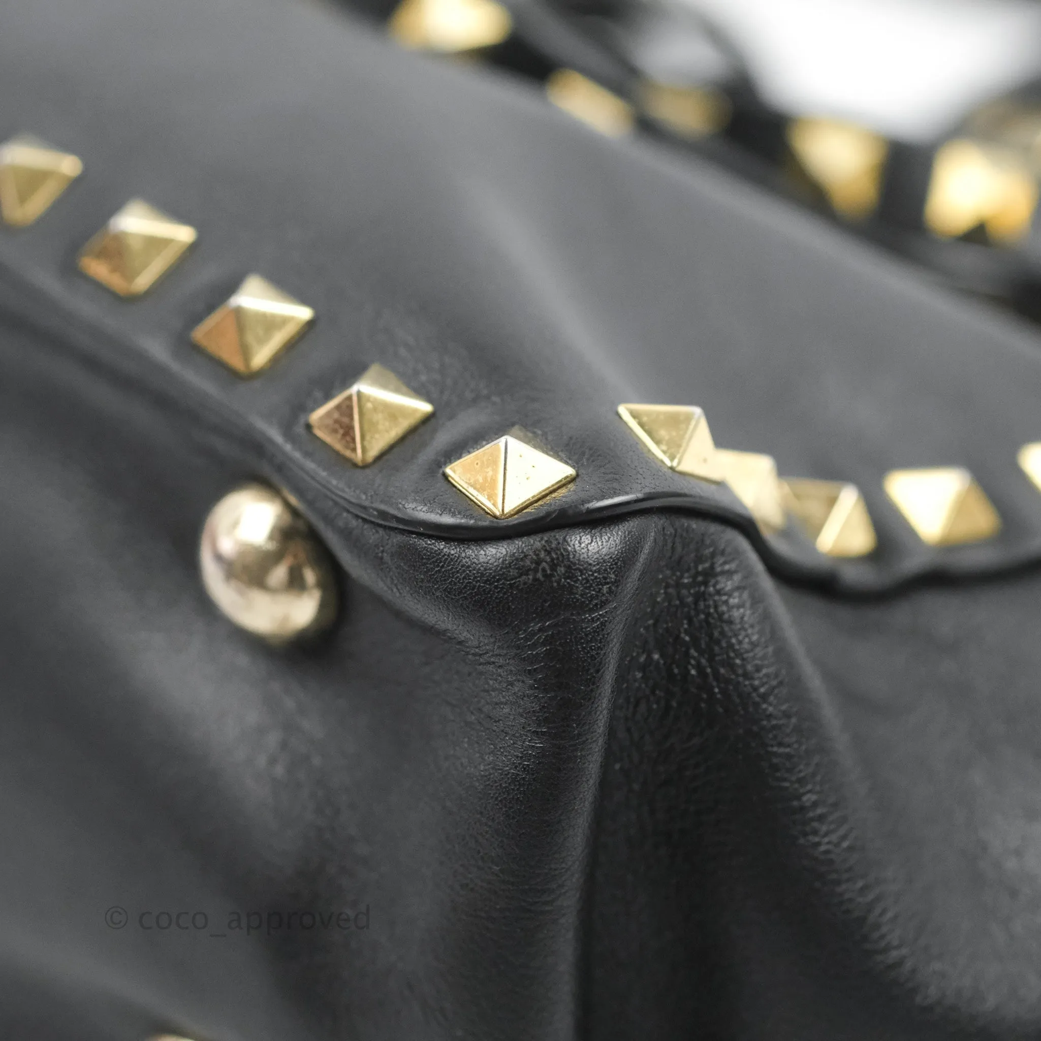 Valentino Garavani Mini Trapeze Rockstud Black Grained Calfskin Gold Hardware