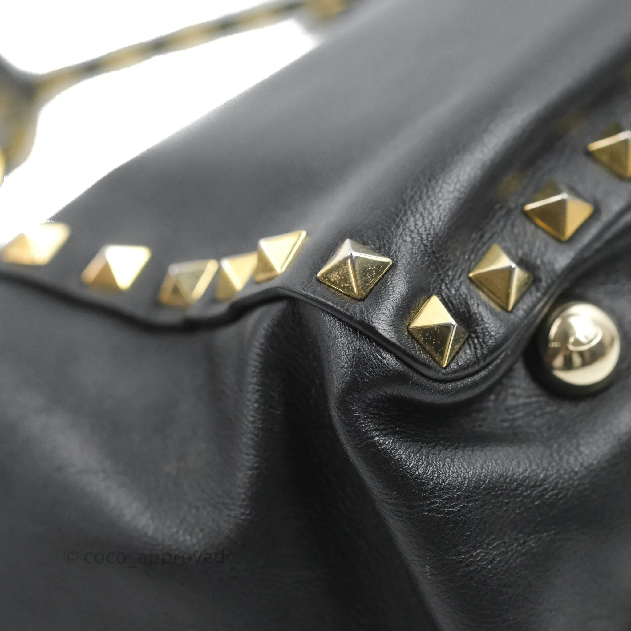 Valentino Garavani Mini Trapeze Rockstud Black Grained Calfskin Gold Hardware