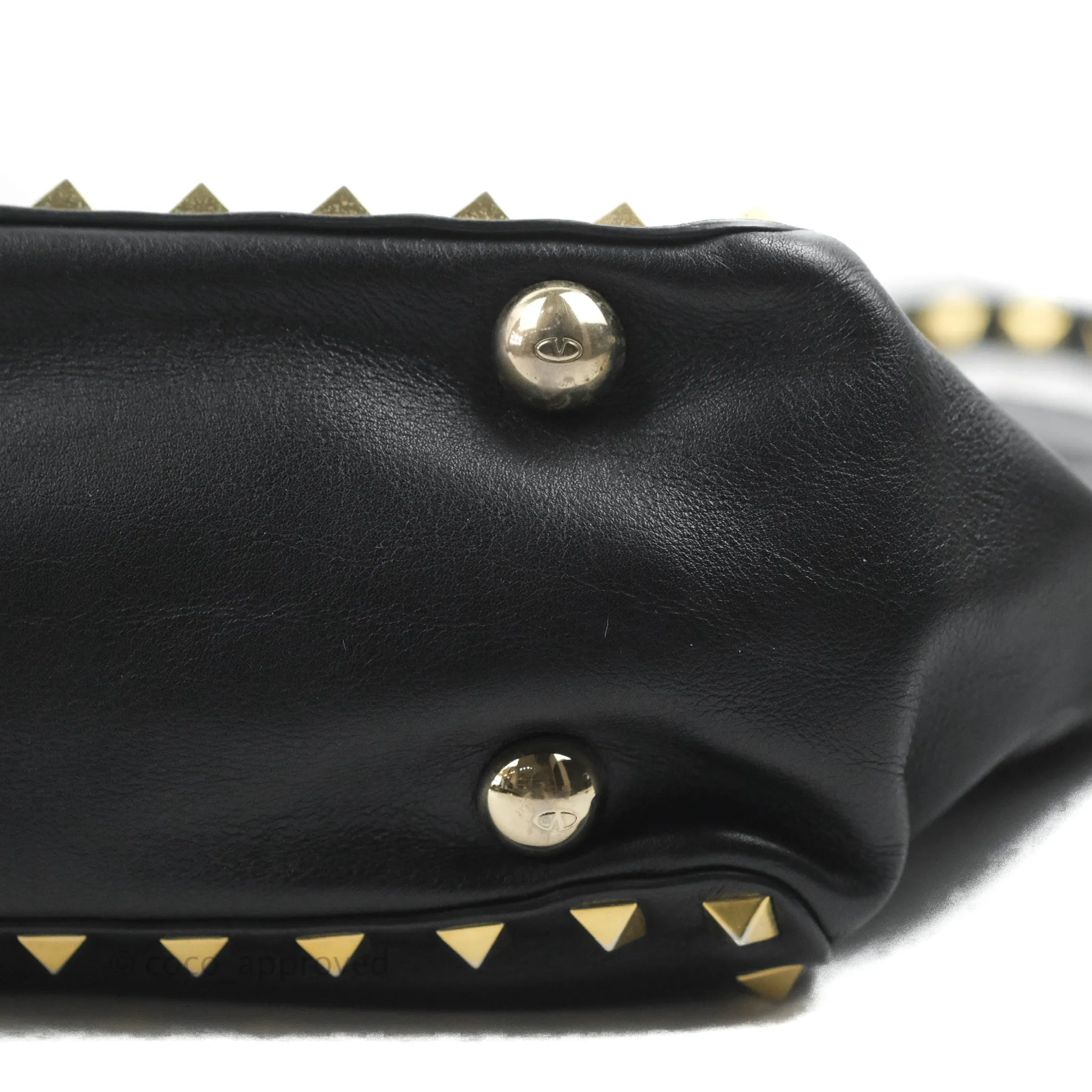 Valentino Garavani Mini Trapeze Rockstud Black Grained Calfskin Gold Hardware