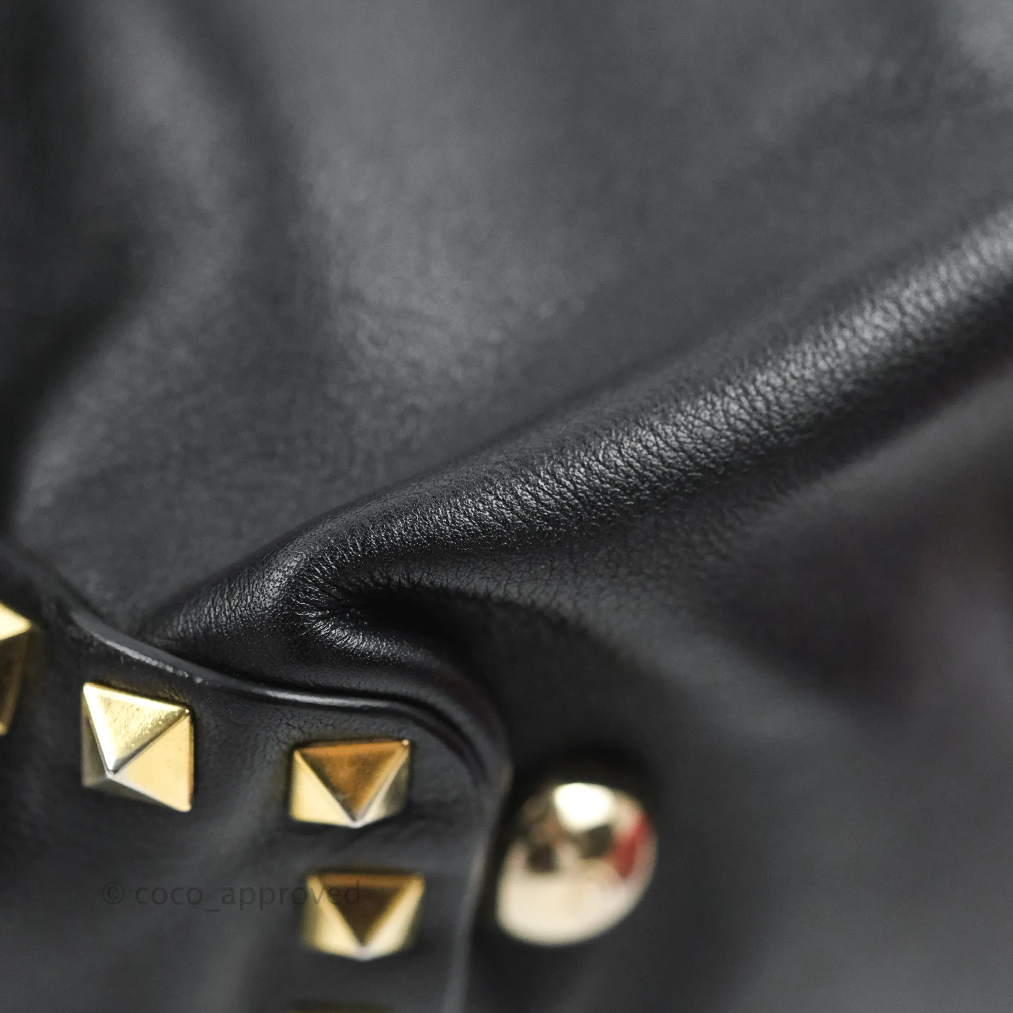 Valentino Garavani Mini Trapeze Rockstud Black Grained Calfskin Gold Hardware