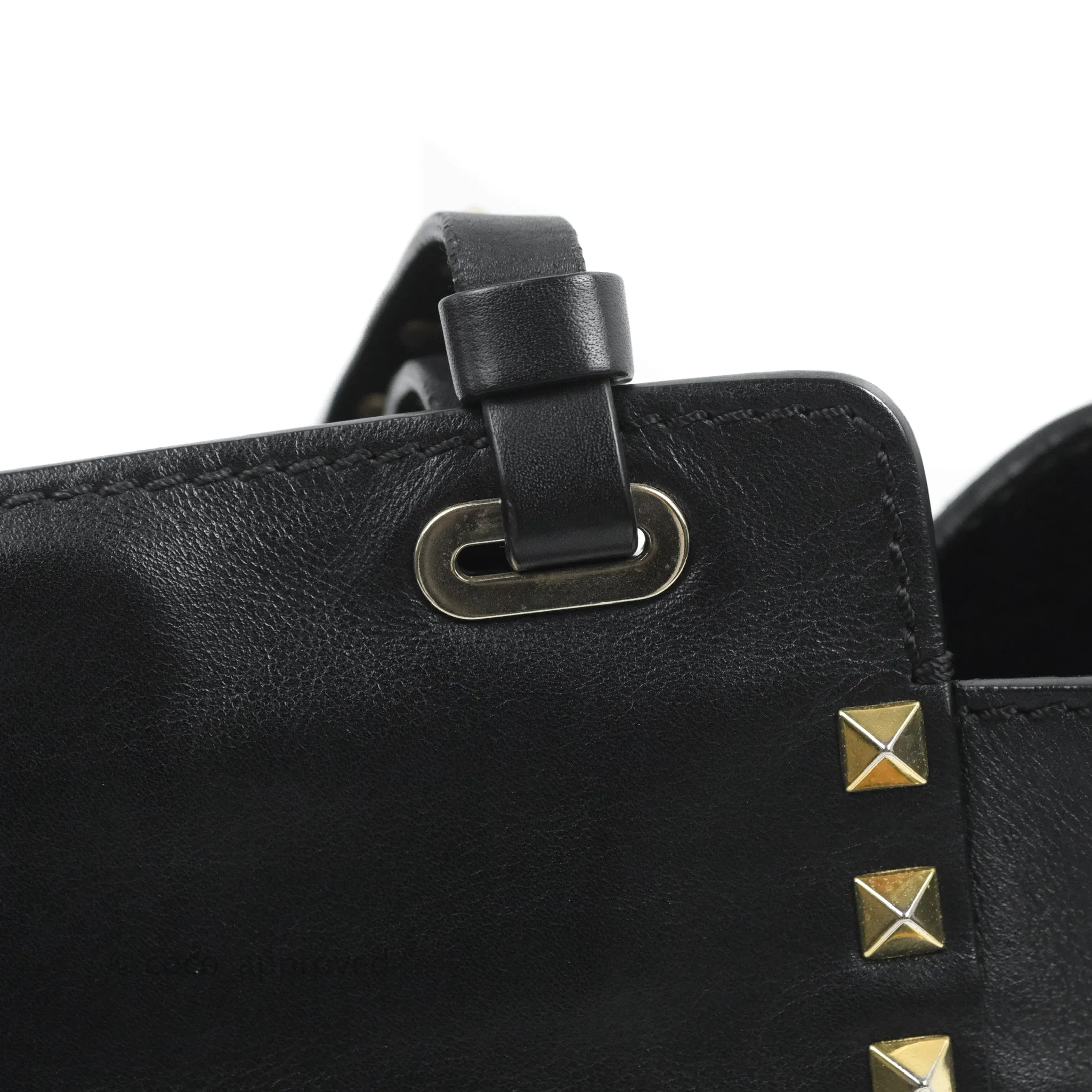 Valentino Garavani Mini Trapeze Rockstud Black Grained Calfskin Gold Hardware