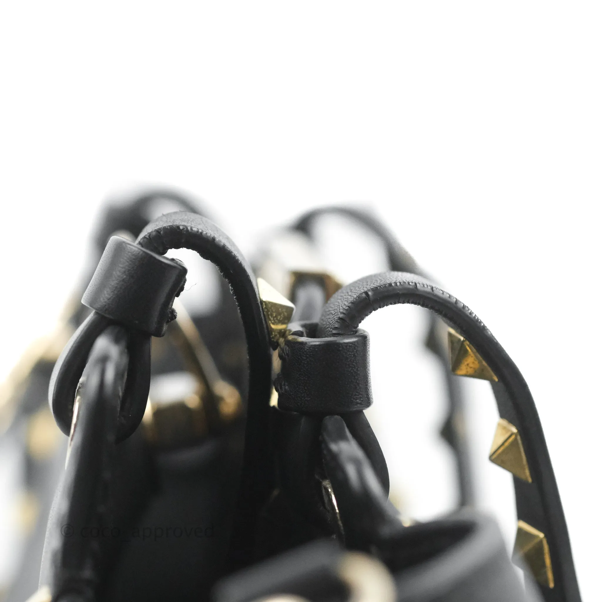 Valentino Garavani Mini Trapeze Rockstud Black Grained Calfskin Gold Hardware