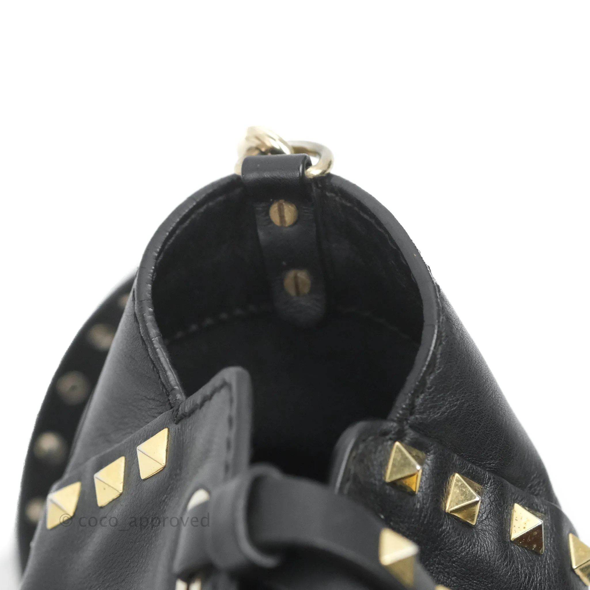 Valentino Garavani Mini Trapeze Rockstud Black Grained Calfskin Gold Hardware
