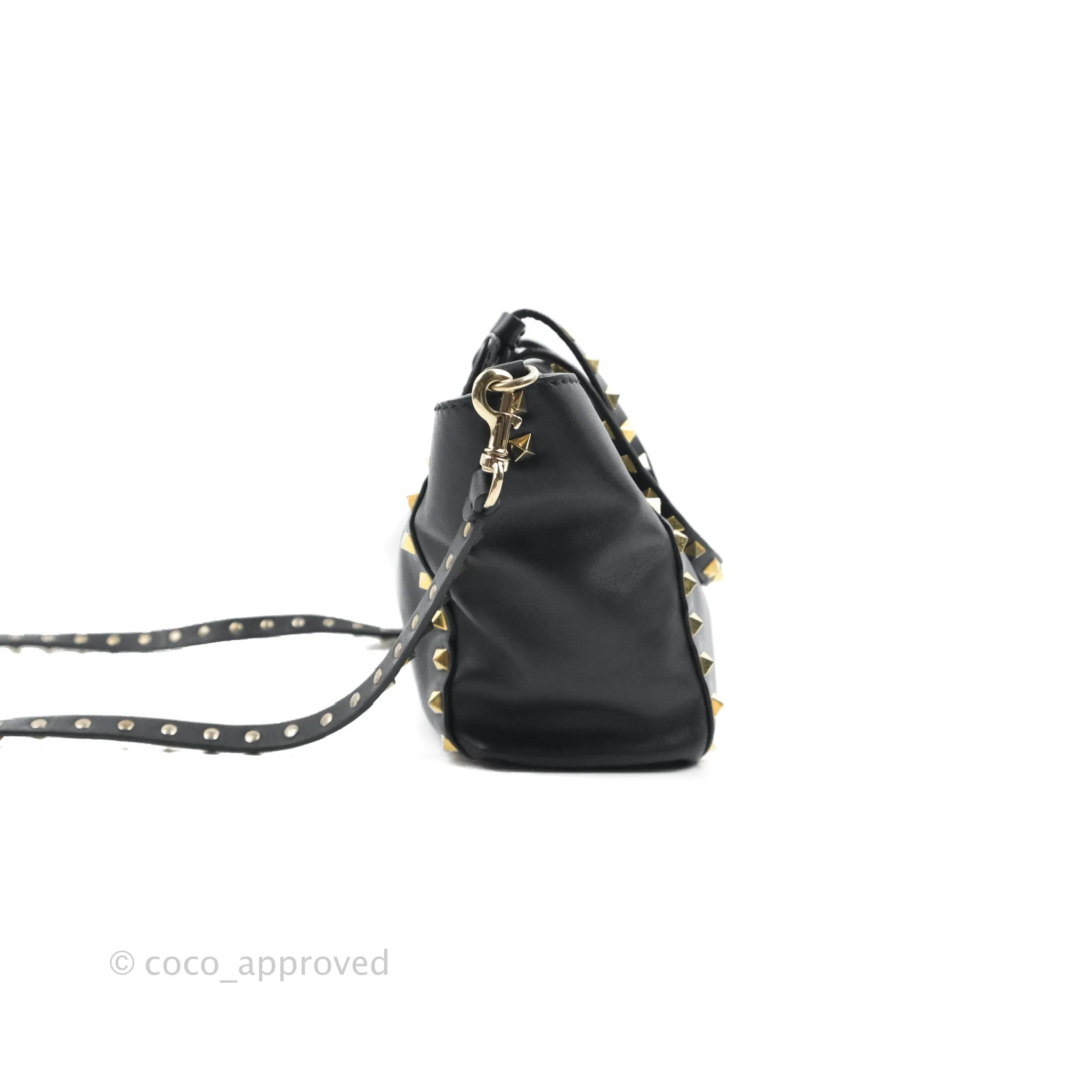 Valentino Garavani Mini Trapeze Rockstud Black Grained Calfskin Gold Hardware
