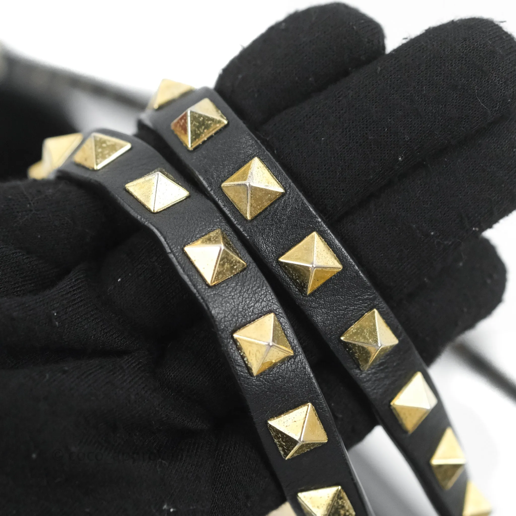 Valentino Garavani Mini Trapeze Rockstud Black Grained Calfskin Gold Hardware