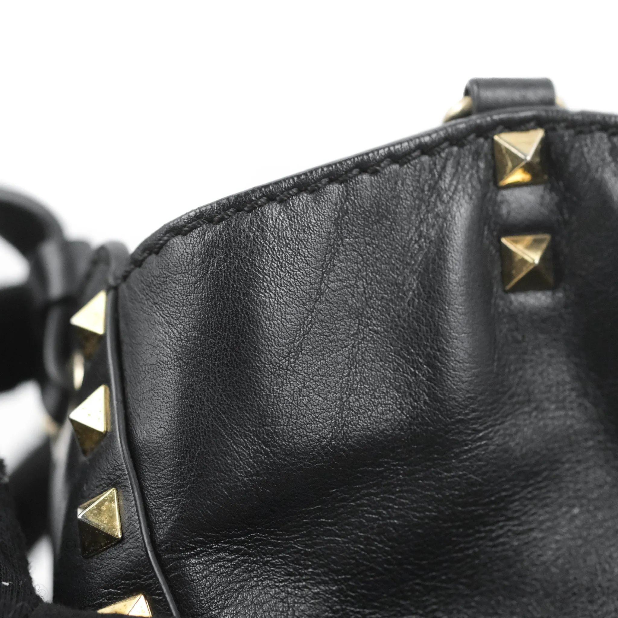 Valentino Garavani Mini Trapeze Rockstud Black Grained Calfskin Gold Hardware