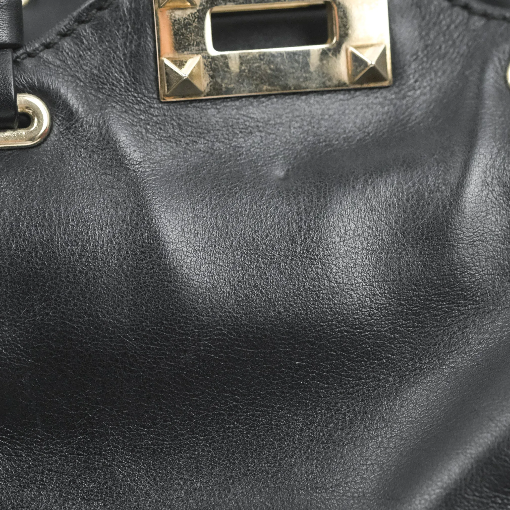 Valentino Garavani Mini Trapeze Rockstud Black Grained Calfskin Gold Hardware