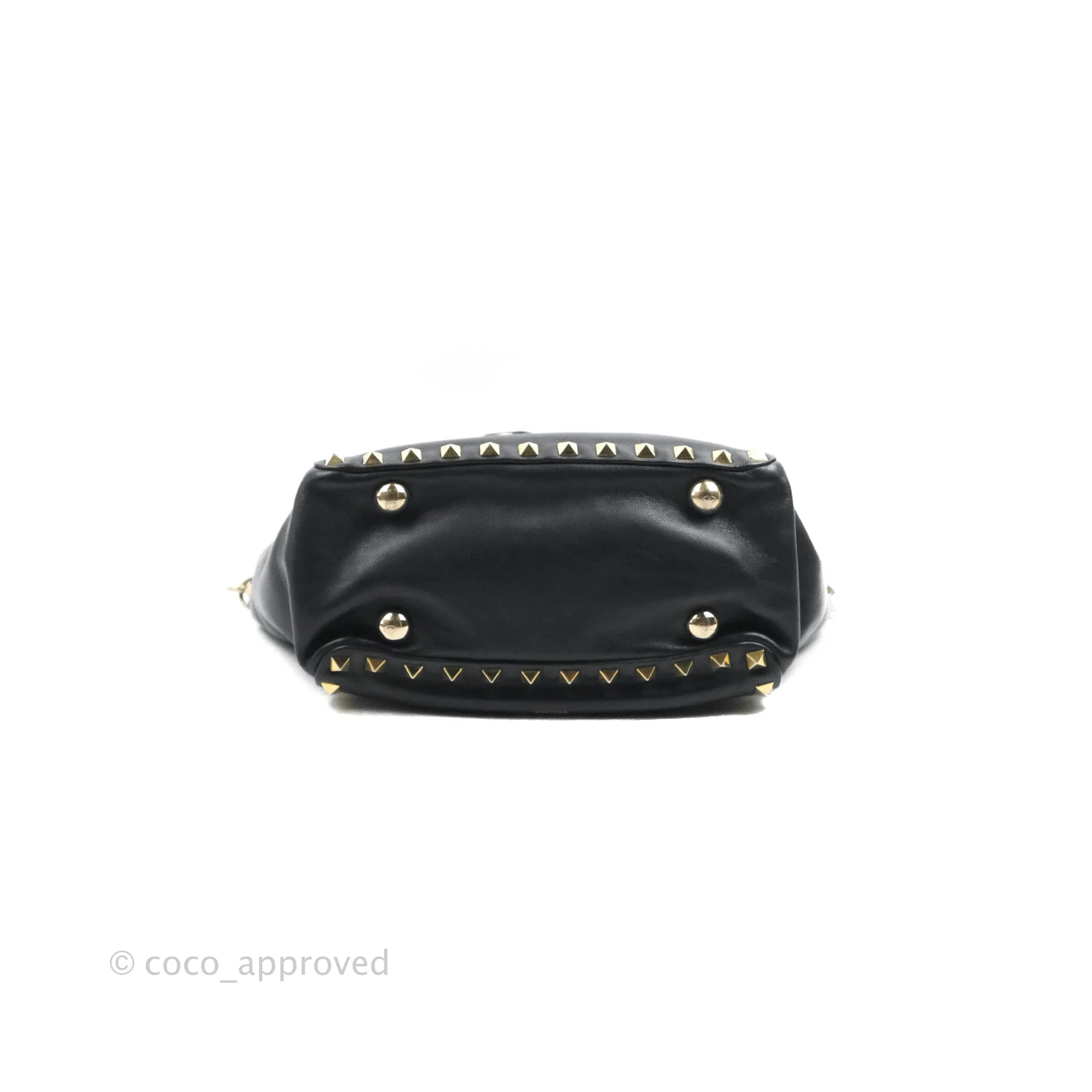 Valentino Garavani Mini Trapeze Rockstud Black Grained Calfskin Gold Hardware