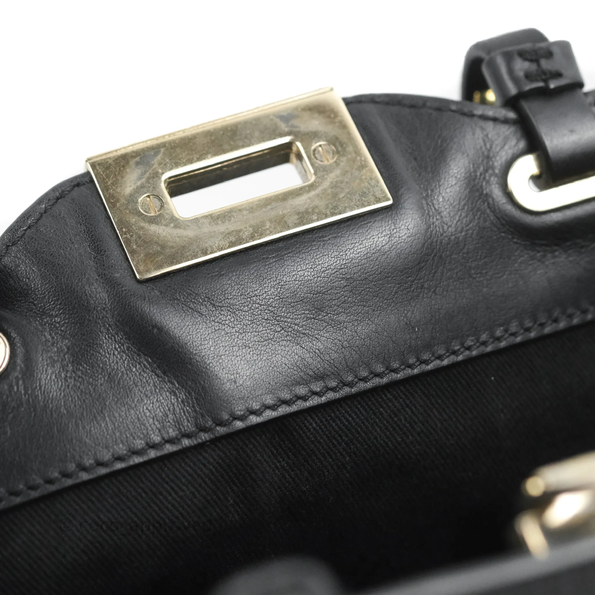 Valentino Garavani Mini Trapeze Rockstud Black Grained Calfskin Gold Hardware