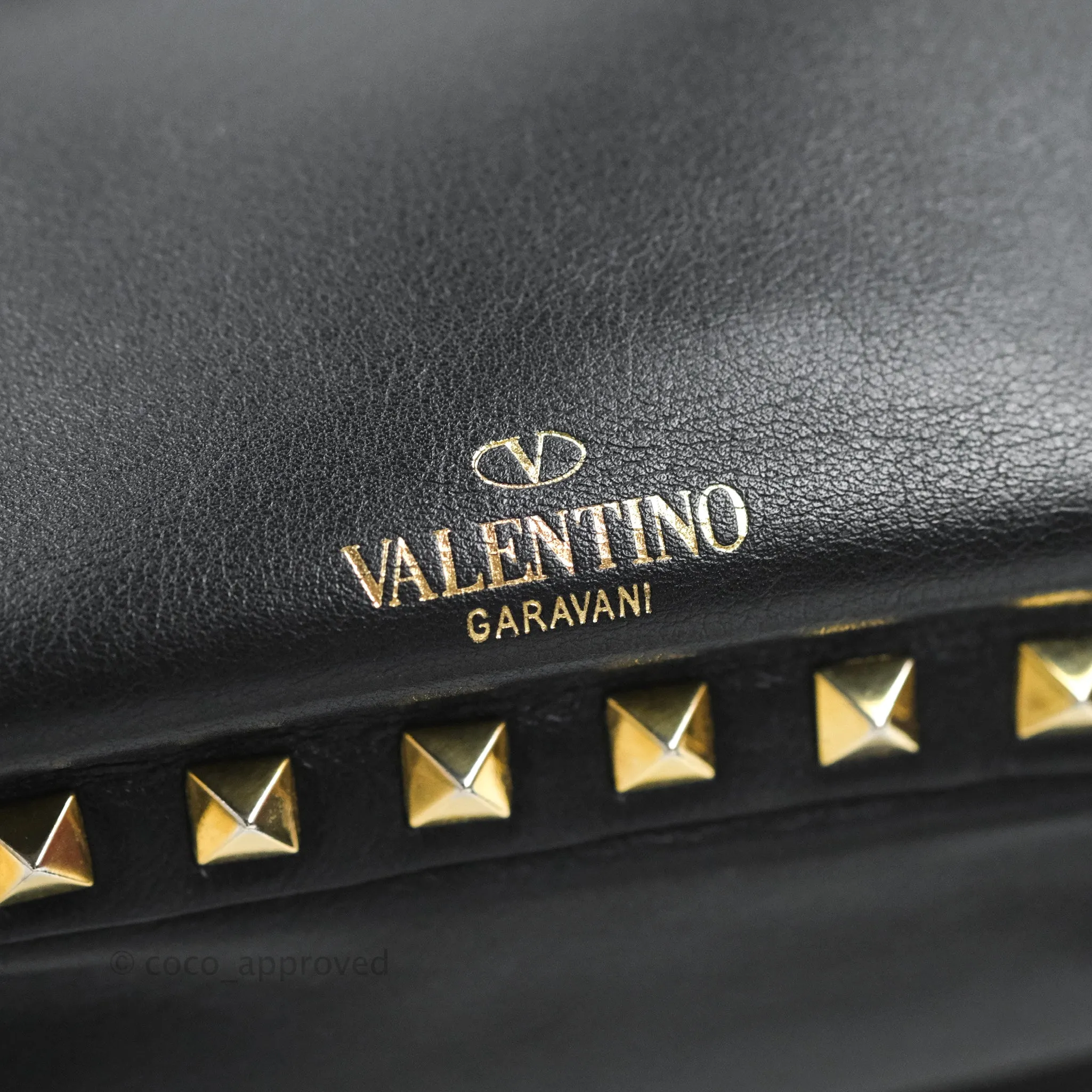 Valentino Garavani Mini Trapeze Rockstud Black Grained Calfskin Gold Hardware