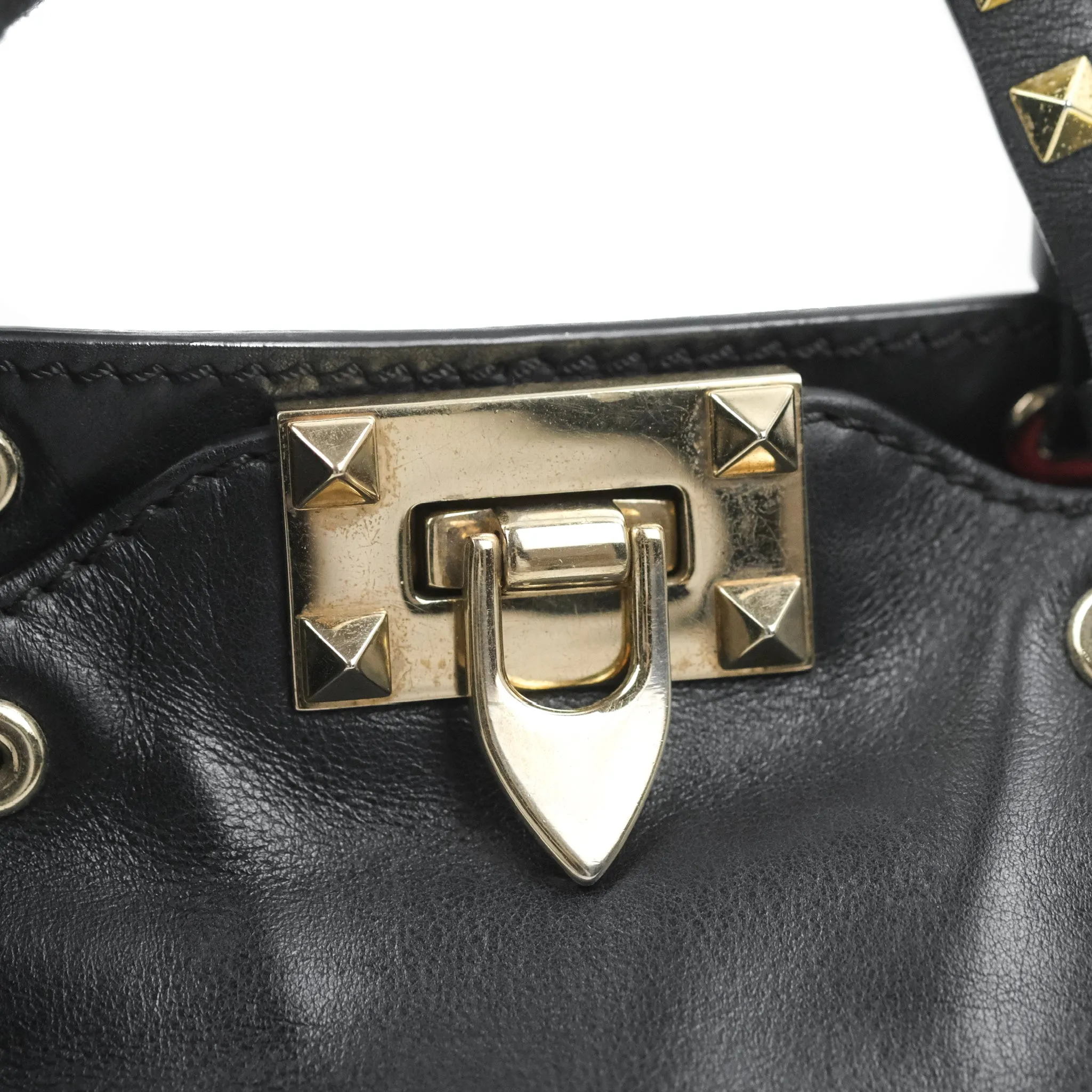 Valentino Garavani Mini Trapeze Rockstud Black Grained Calfskin Gold Hardware