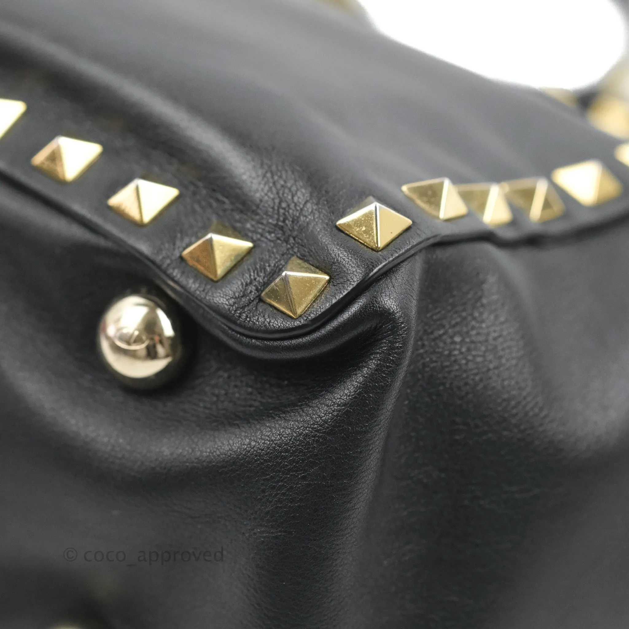 Valentino Garavani Mini Trapeze Rockstud Black Grained Calfskin Gold Hardware